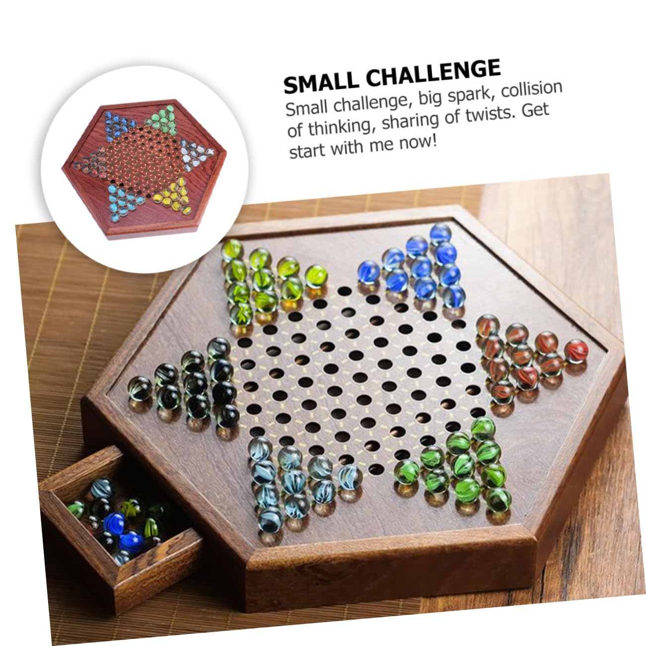 Damas Chinas de Madera Hexagonales con Cajón, 1 Juego Marrón