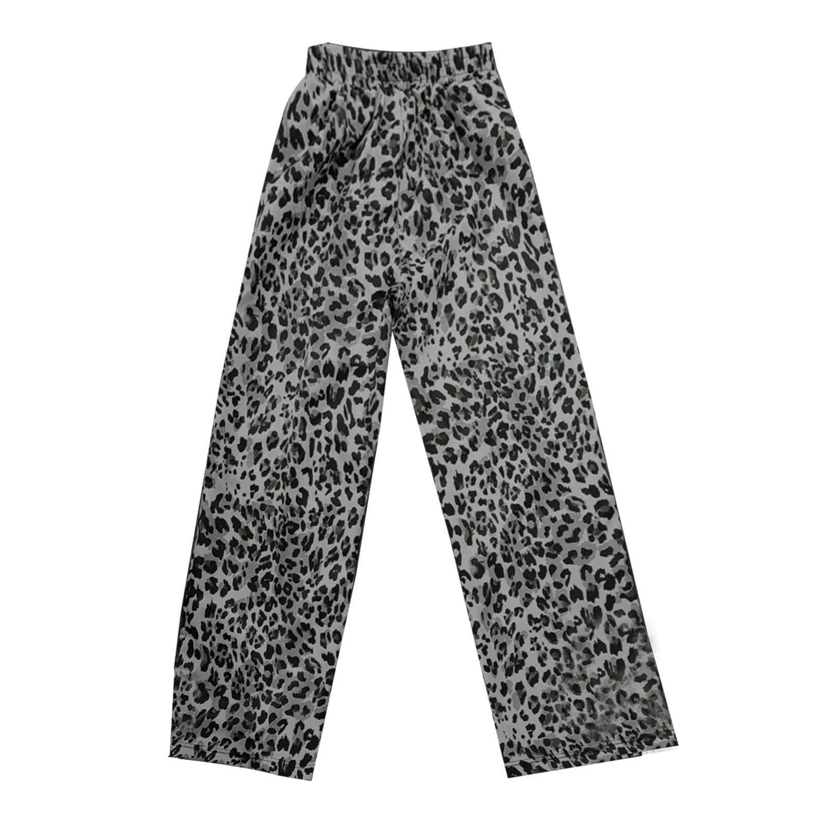 Pantalon Imprimé Léopard Femme Taille Haute Jambe Large Fluide
