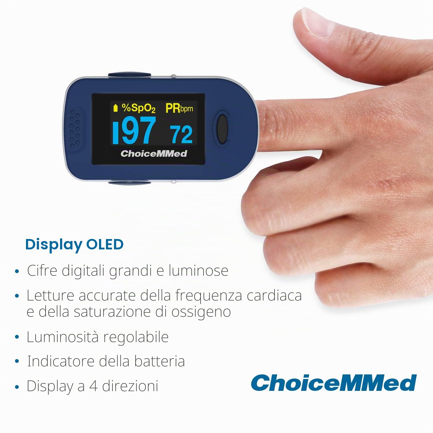 pulsossimetro da dito ChoiceMMed, MD300C2, ossimetro per la misurazione della frequenza cardiaca e della saturazione di ossigeno (SpO2), dispositivo di monitoraggio fisiologico affidabile e durevole