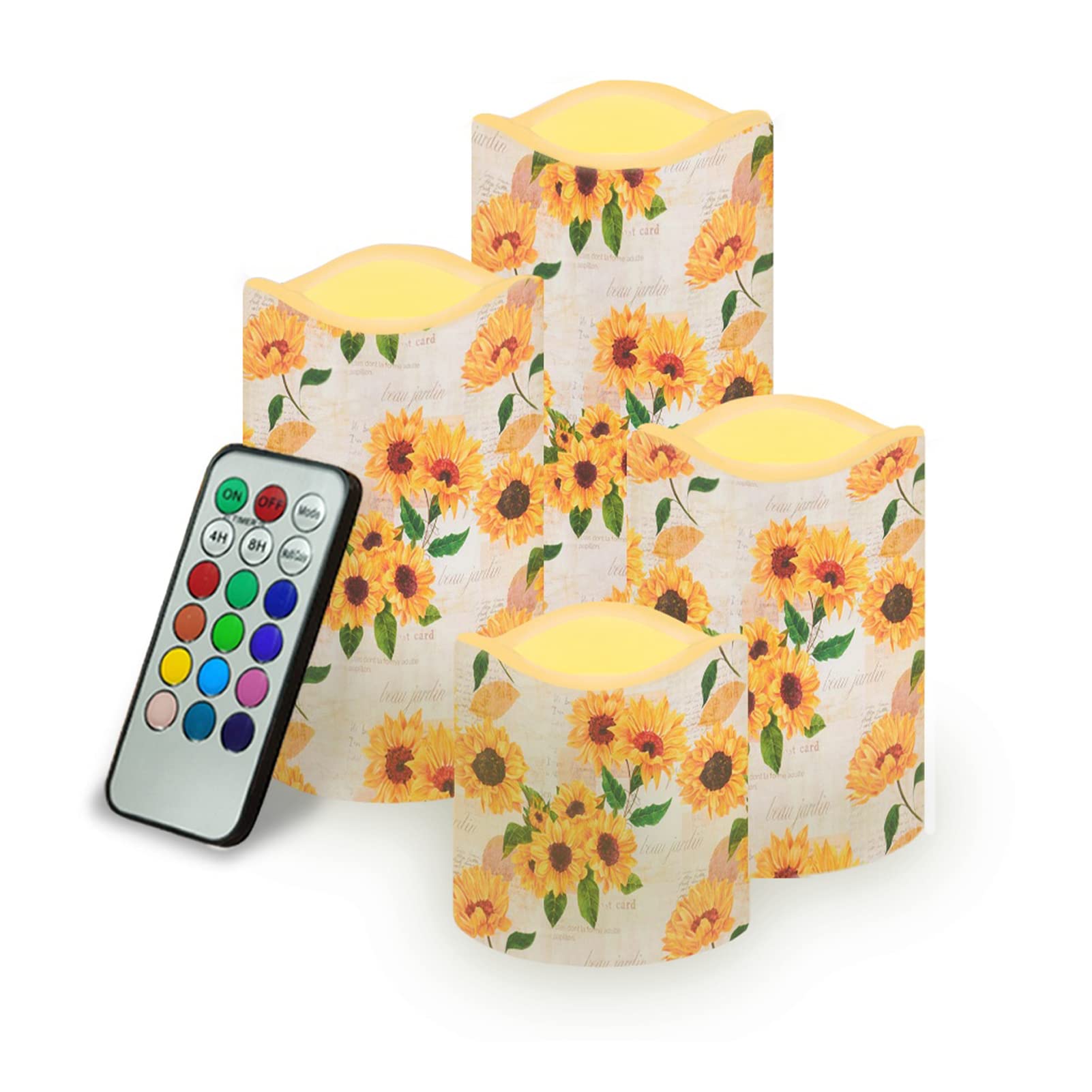 Dolyues Retro Sunflower 4Pcs Battery Operated LED Flameless Flickering Candle Lights Home, Dinner, Party, Decoration