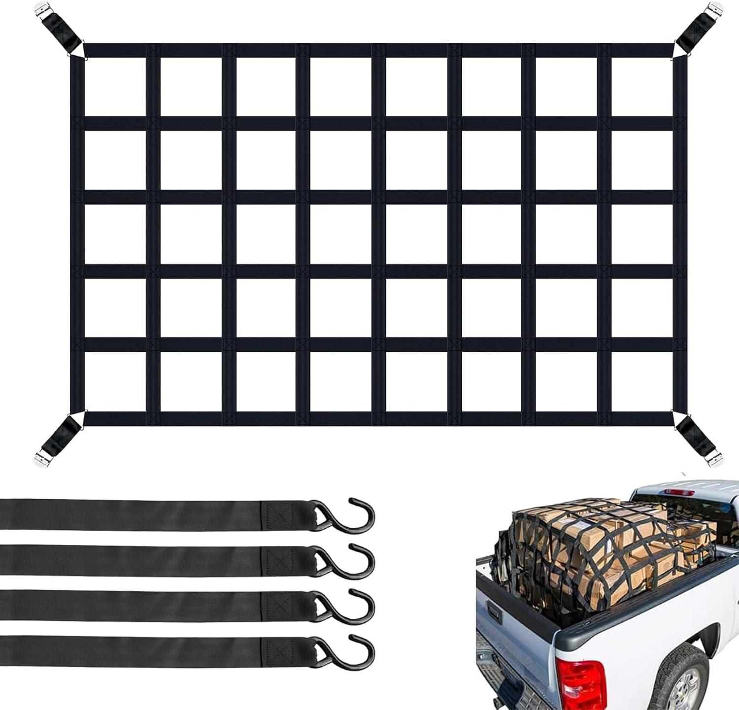 Gepäcknetz 120x120cm Dehnbar - Ladungssicherung Für LKW, Auto & Wohnmobil