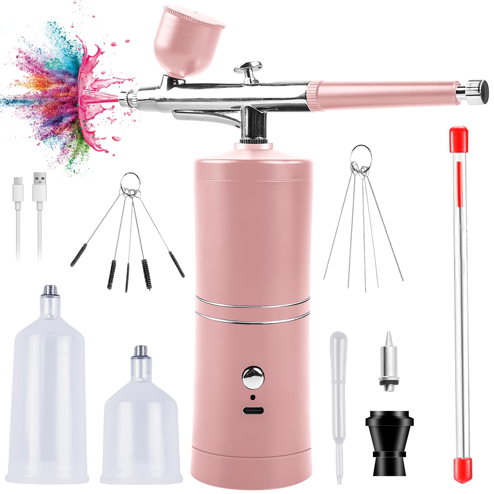 Kit aérographe portable avec compresseur - Kit de compresseur d'air portable - Kit aérographe sans fil avec compresseur - Mini aérographe portable double action pour peinture, tatouage, nail