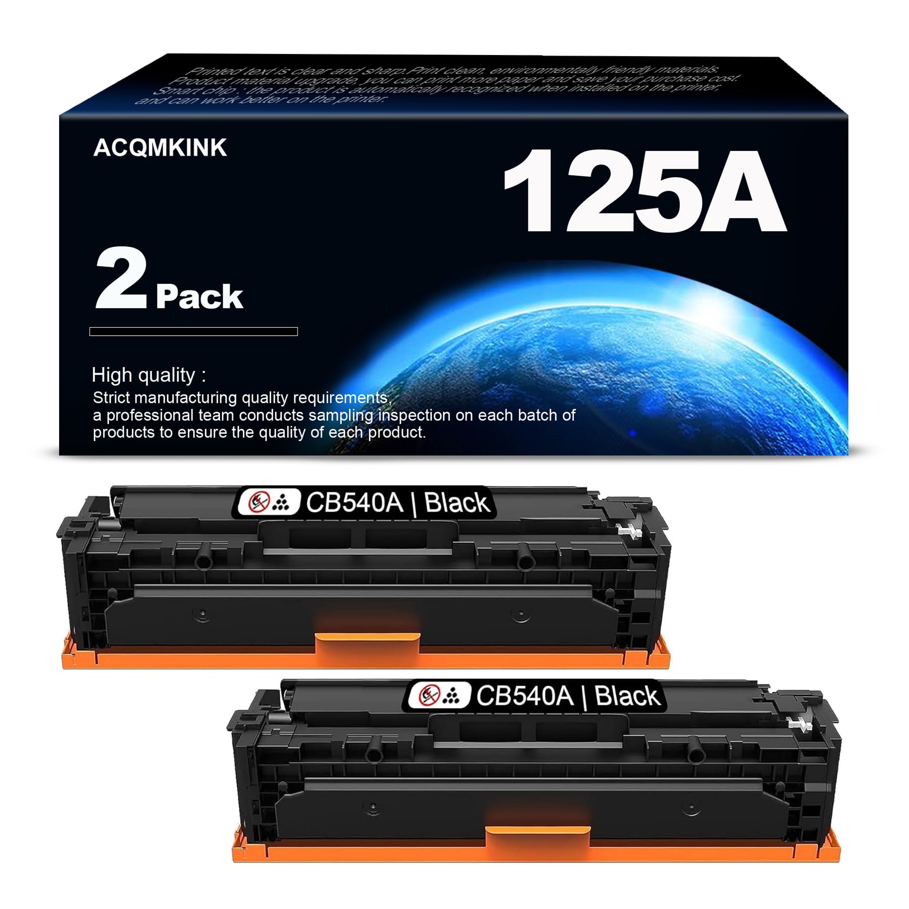 125A Black Toner Cartridge CB540A Replacement for HP 125A CB540AD Color CP1215 CP1518ni; MFP CM1312nfi Printer Ink 2 Pack