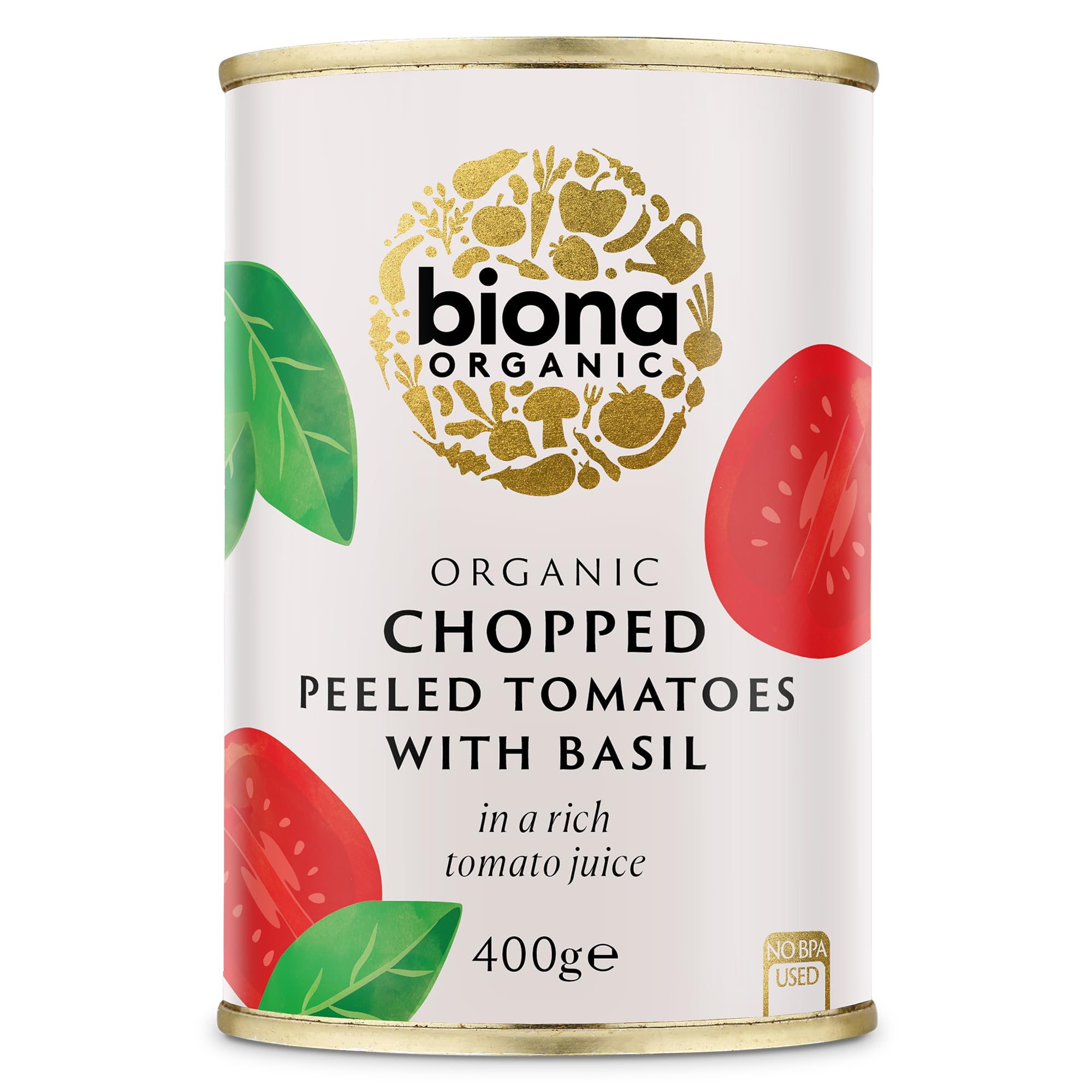 Biona Organic Chopped Tomatoes with Basil, 400g