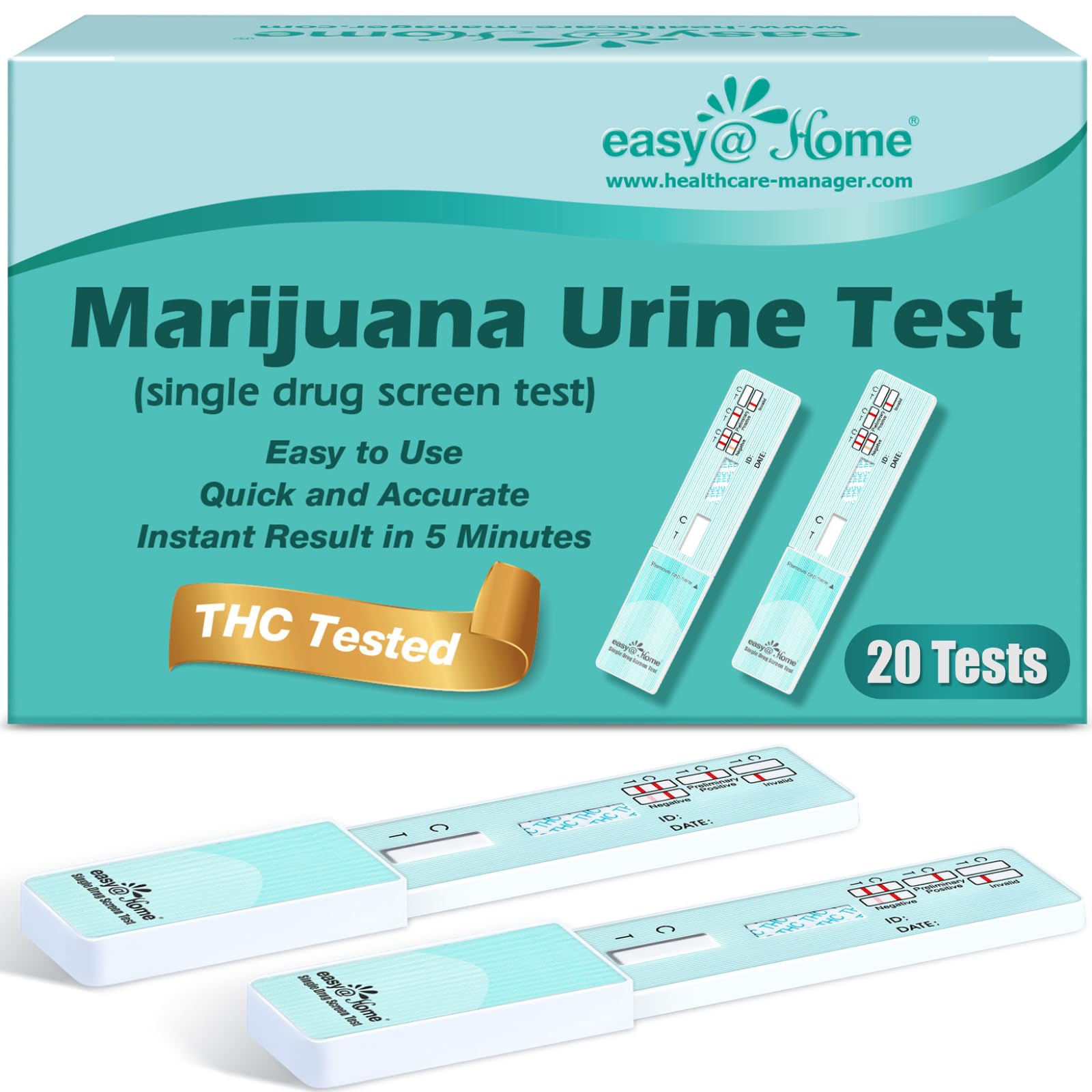 Easy@Home Marijuana (THC) Single Panel Drug Tests Kit - # EDTH-114 (20 Pack)