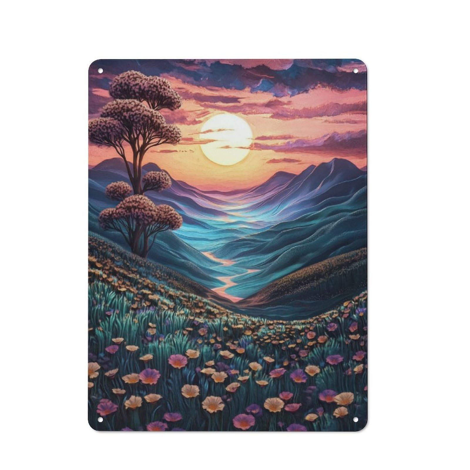 Junmoney Sunset Mountain Valley Vintage Tin Wall Plaque 40X30cm For Workshop Wall, A Decorative Christmas Gift For Makers And Diy Enthusiasts