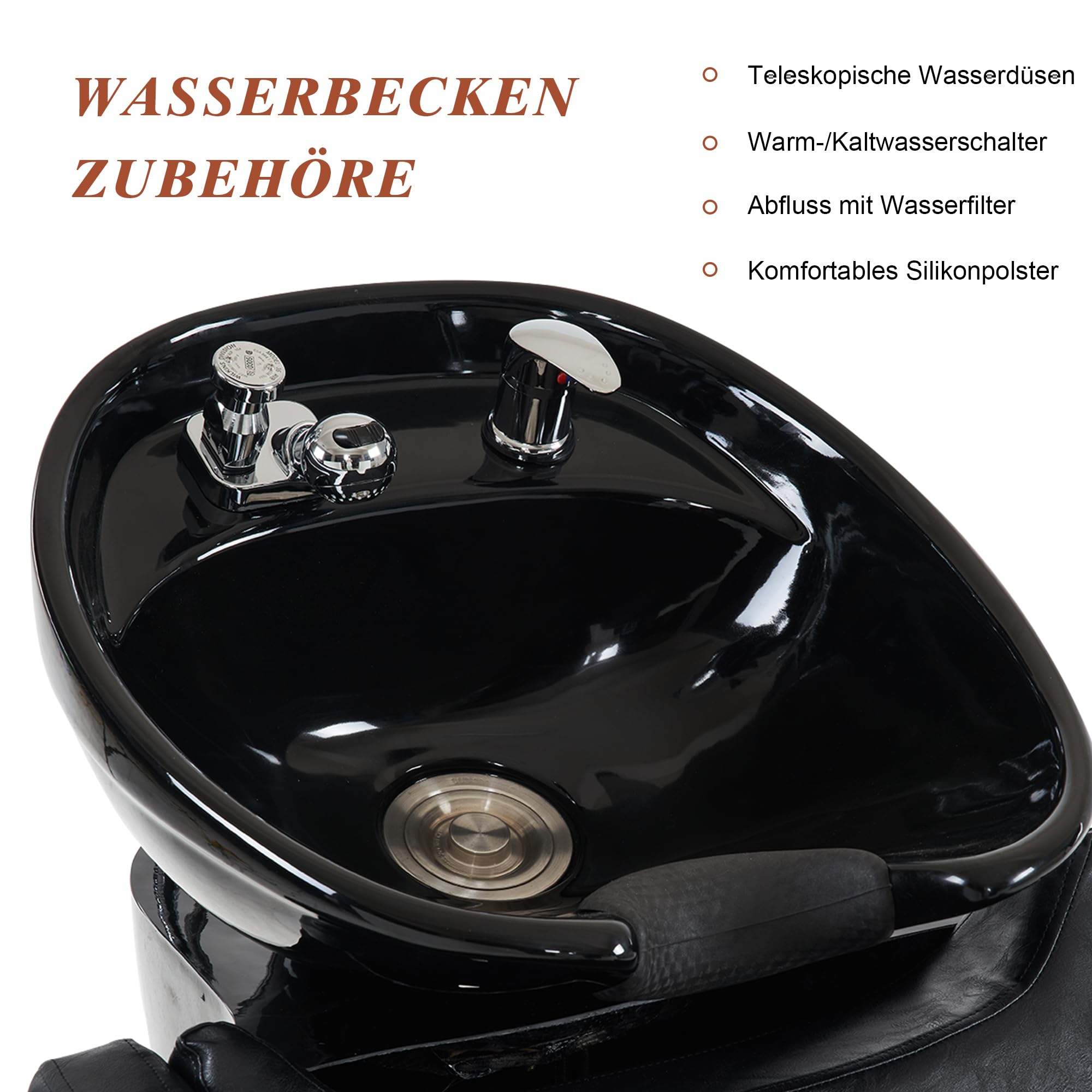 Barberpub Friseurwaschbecken Waschplatz, Shampoo-Stuhl, Rückwärtswaschsessel Friseursessel Waschsessel für SPA Salon 9090 (Schwarz)