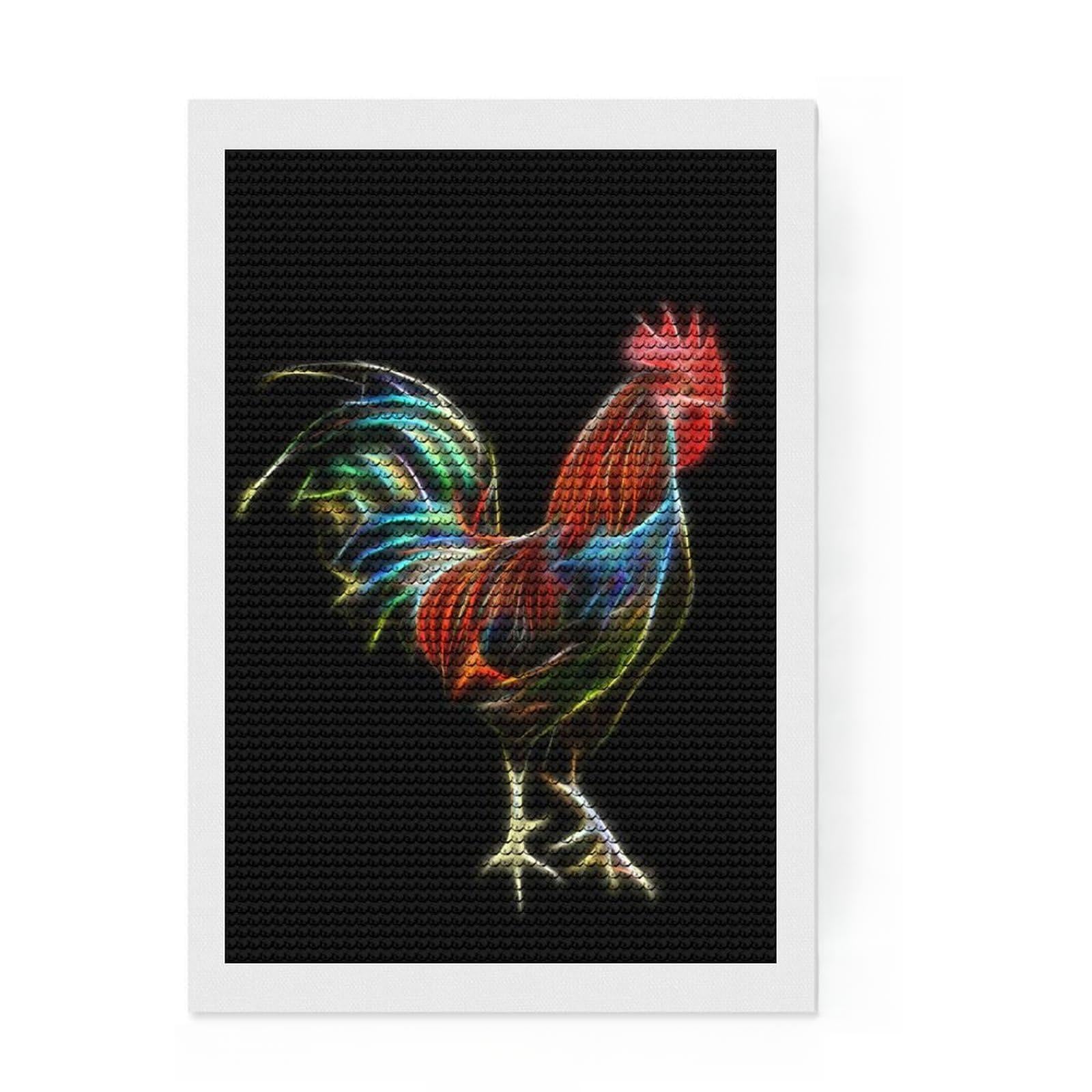 Junmoney Colorful Rooster Diamond Painting Canvas Set 8"x12", Neat Printed Canvas, Creative Leisure Activity, Cosy Home Accent