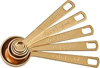 Le Creuset Gold Measuring Spoons Set of 5 - Stainless Steel, Precise 1/8 tsp to 1 Tbsp, Dishwasher Safe