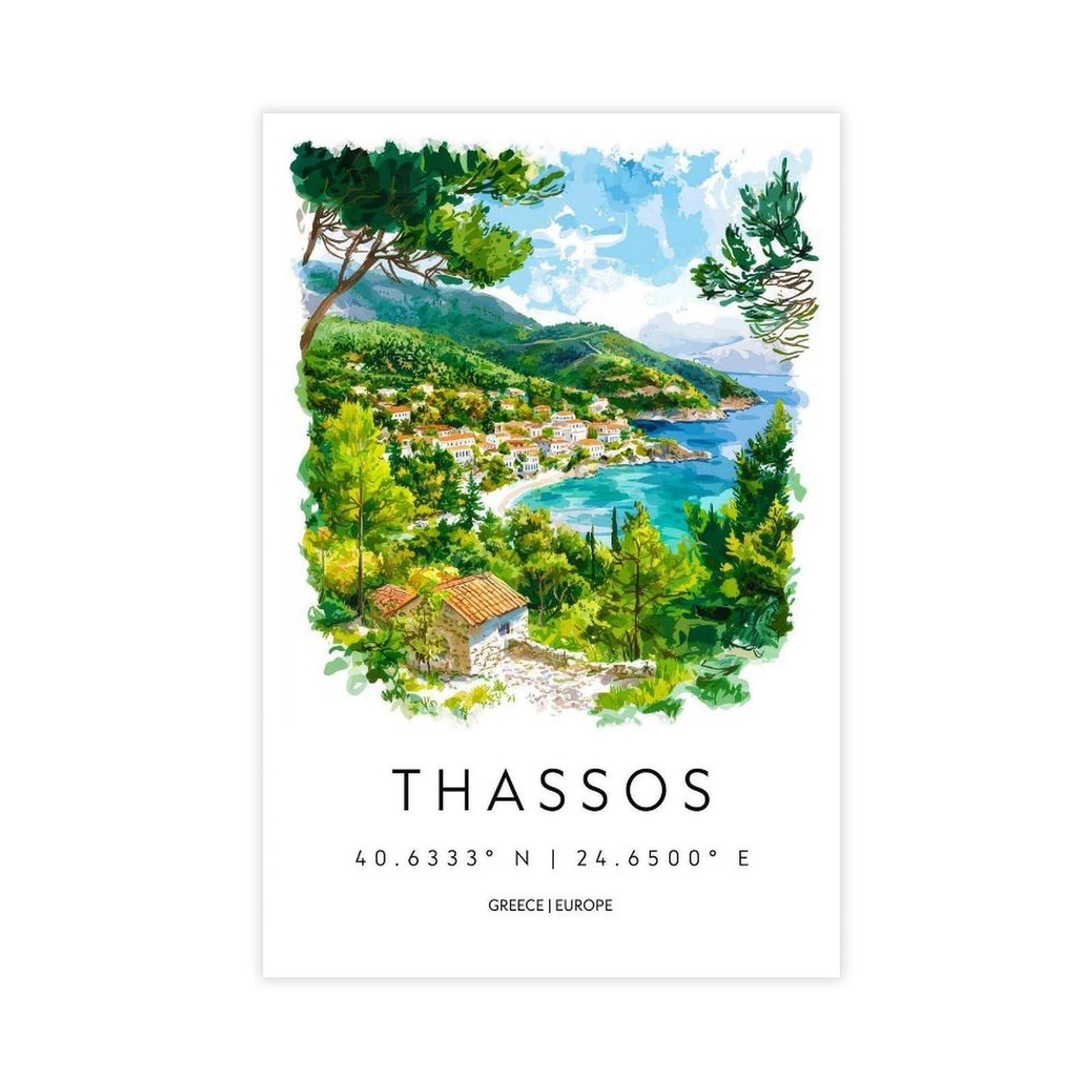 Qogdaf Thassos Watercolor Greece Travel Canvas Poster Bedroom Decor Landscape Office Room Decor Gift 16X24inch(40X60cm)