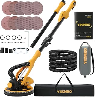 Drywall Sander, 850w Popcorn Ceiling Removal Tool,Variable Speed 800-2100rpm,Double-Deck LED Light, Foldable & Extendable Handle, 10 Sanding Discs