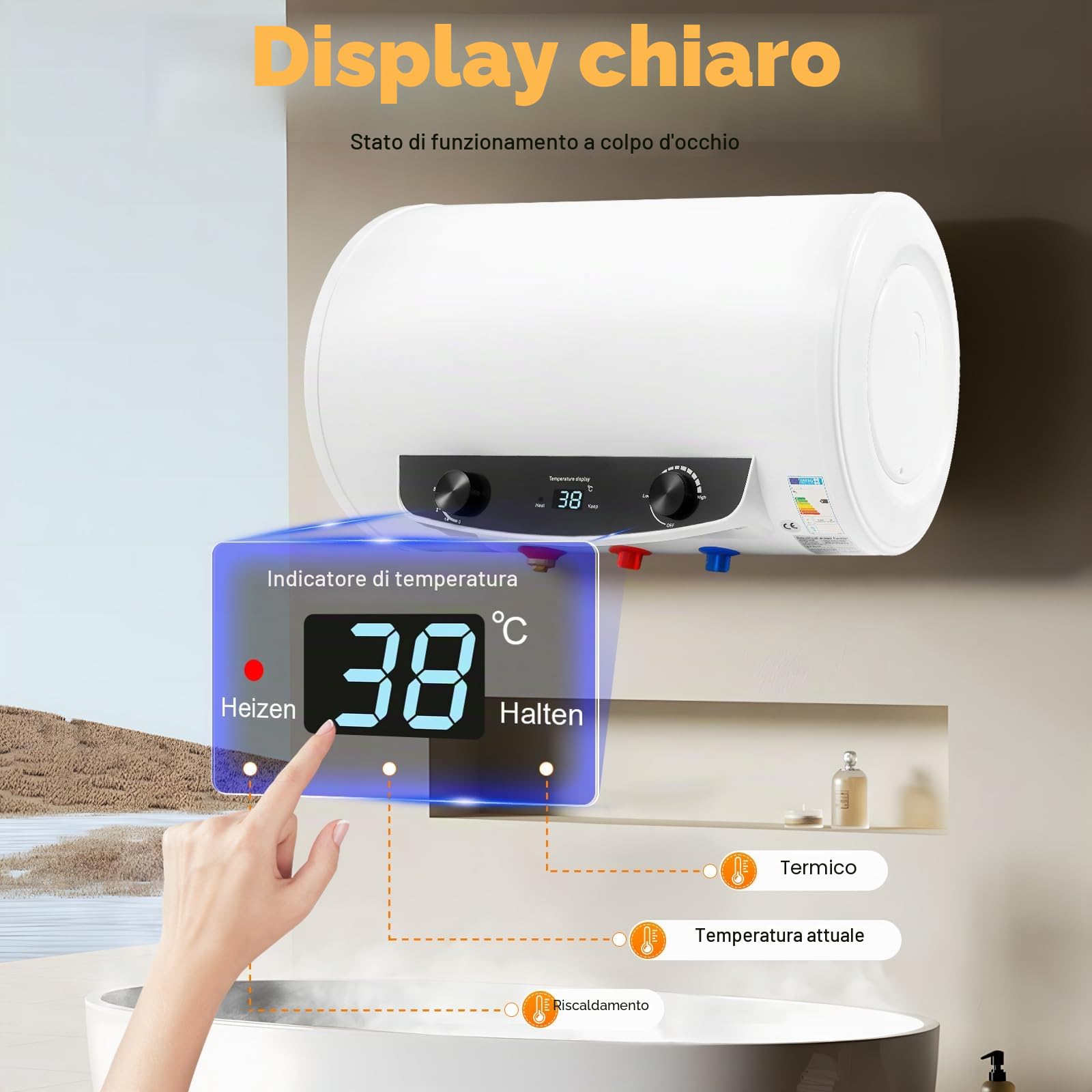 Scaldabagno elettrico, scaldabagno elettrico, 220 V, 2000 W, scaldabagno istantaneo con doccetta e tubo orizzontale 25 – 75 °C per bagno, parrucchieri