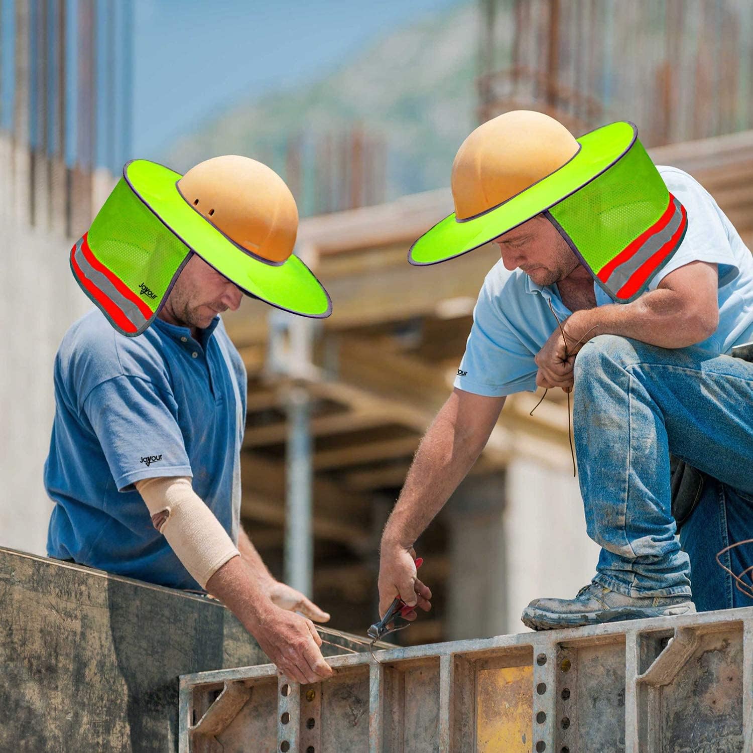 Jayour Hard Hat Sun Shade Full Brim - 3 Pack | Hard Hat Neck Shade with High Visibility Reflective Strip | Standard Brim Mesh Hard Hat Visor
