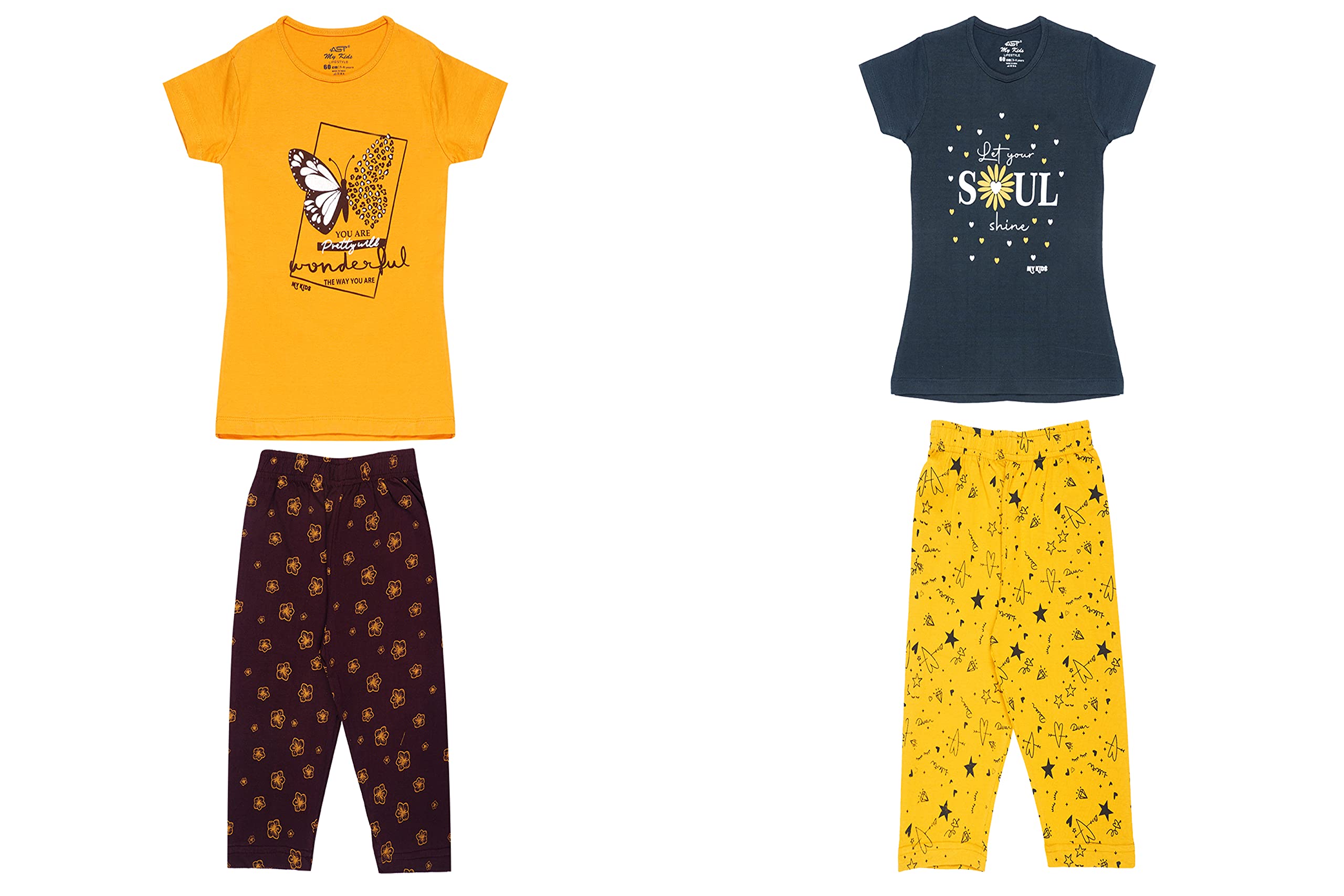 Inby Apparel Girls Cotton Tshirts and 3/4 Pant Pack of 2 - (Multicolor) T_G_1003