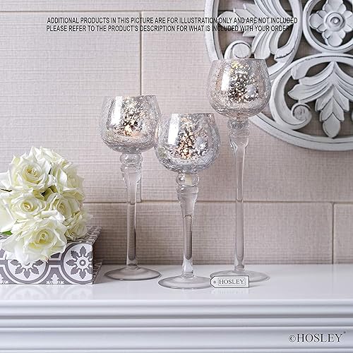 Miniatura 5 de Hosley Juego de 3 portavelas de cristal metálico agrietado 12 pulgadas, 10 pulgadas, 9 pulgadas, decoración elegante del hogar, iluminación
