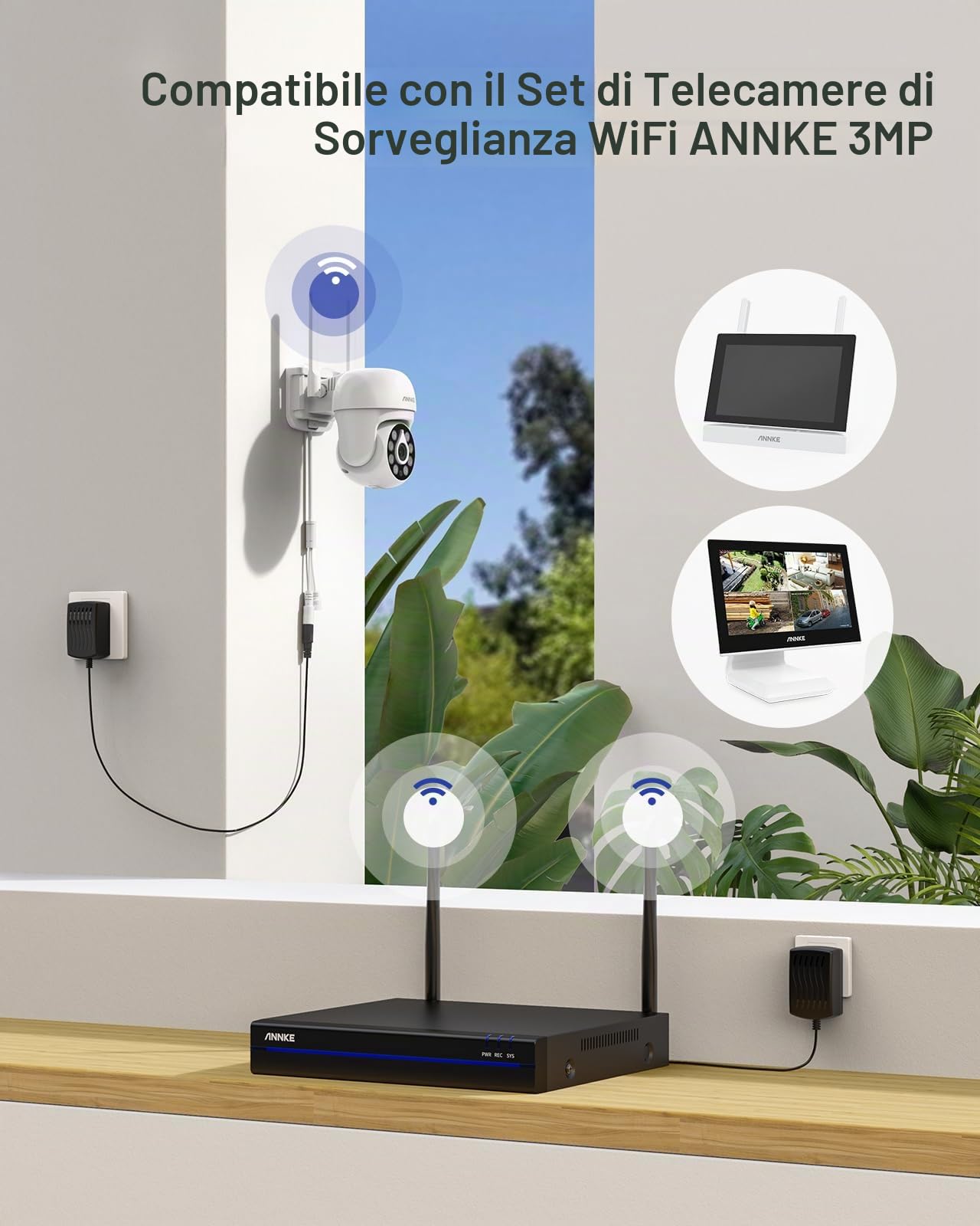 ANNKE 5MP Telecamera PT Wireless per Videosorveglianza Esterna, WiFi IPC, Rilevamento Intelligente delle Persone, Compatibile con NVR Wireless, Audio Bidirezionale, Impermeabile IP67, Visione Notturna