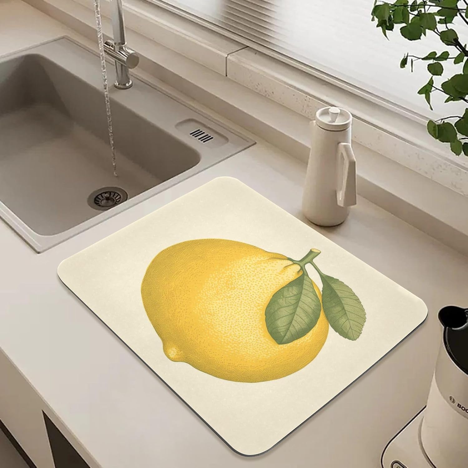 Dish Drying Mat 20 x 24 Inch with Non Slip Rubber Backed, Cute Lemon (5) Dish Drying Pad Dish Rack Pad Drainer Mat for Kitchen Counter Coffee Bar, L