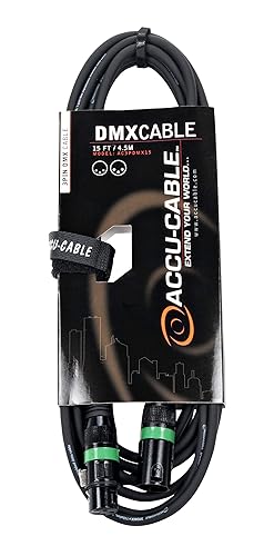 Accu Cable AC3PDMX15, cable de luz de escenario DMX, conexión macho de 3 pines a hembra de 3 pines (15 pies)