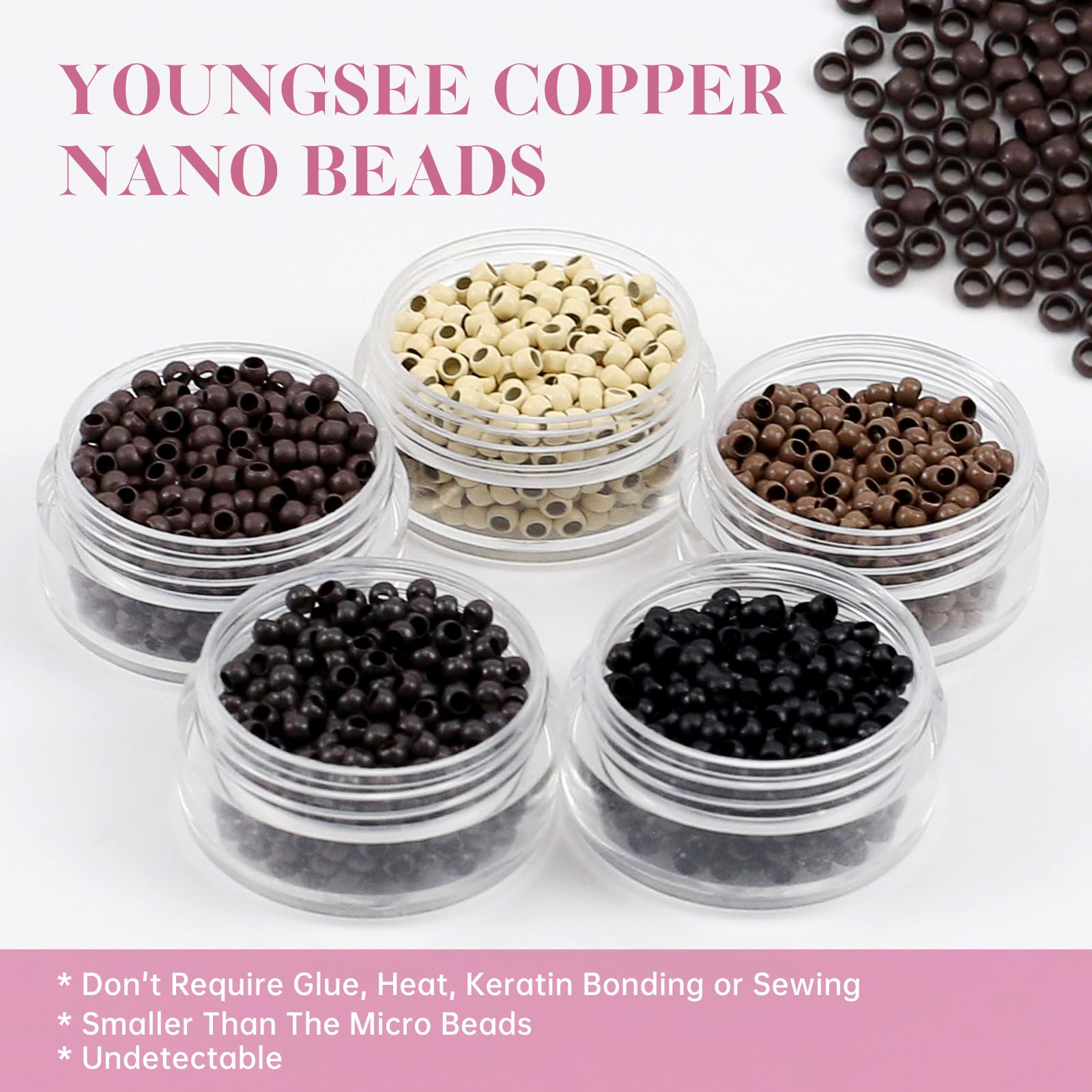 YoungSee Nano Beads Hair Extensions Blonde 14inch Nano Hair Extensions Warm Ash Blonde Highlights Bleach Blonde Nano Ring Hair Extension Highlight for Women Cold Fusion 50g Short Straight 50s — view 7