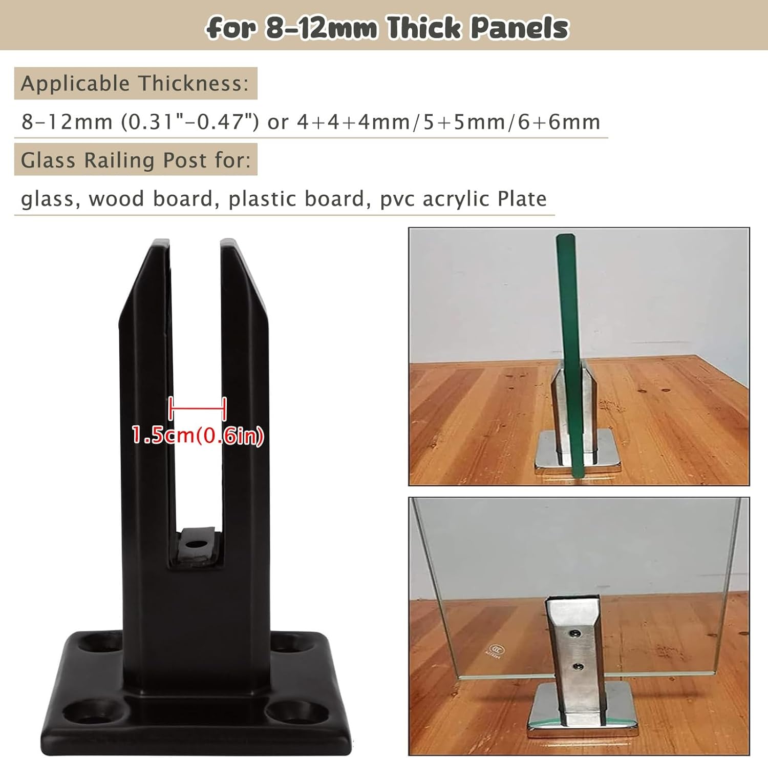 3/8 Glass Railing Floor Clamps Matte Black White, 304 Stainless Steel Glass Clamps Brackets for Outdoor Indoor, Balcony Decking Stairs Fence Glass Spigot Clamp(Black H 7.9",40 Pack)