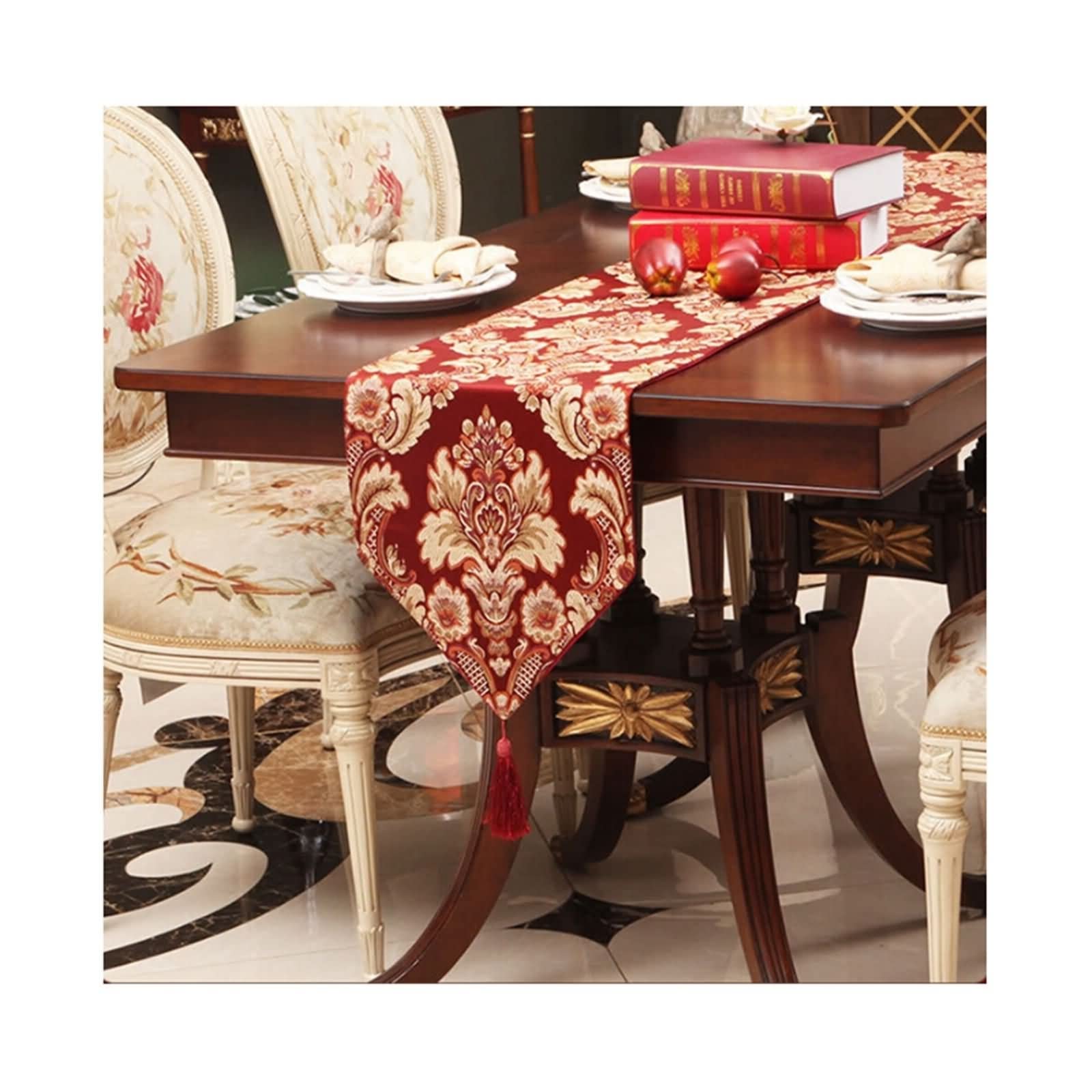 Table Runner da tavolo rosso, decorazione natalizia, con nappe, in seta, 33 x 190 cm, decorazione per tavolo di Natale