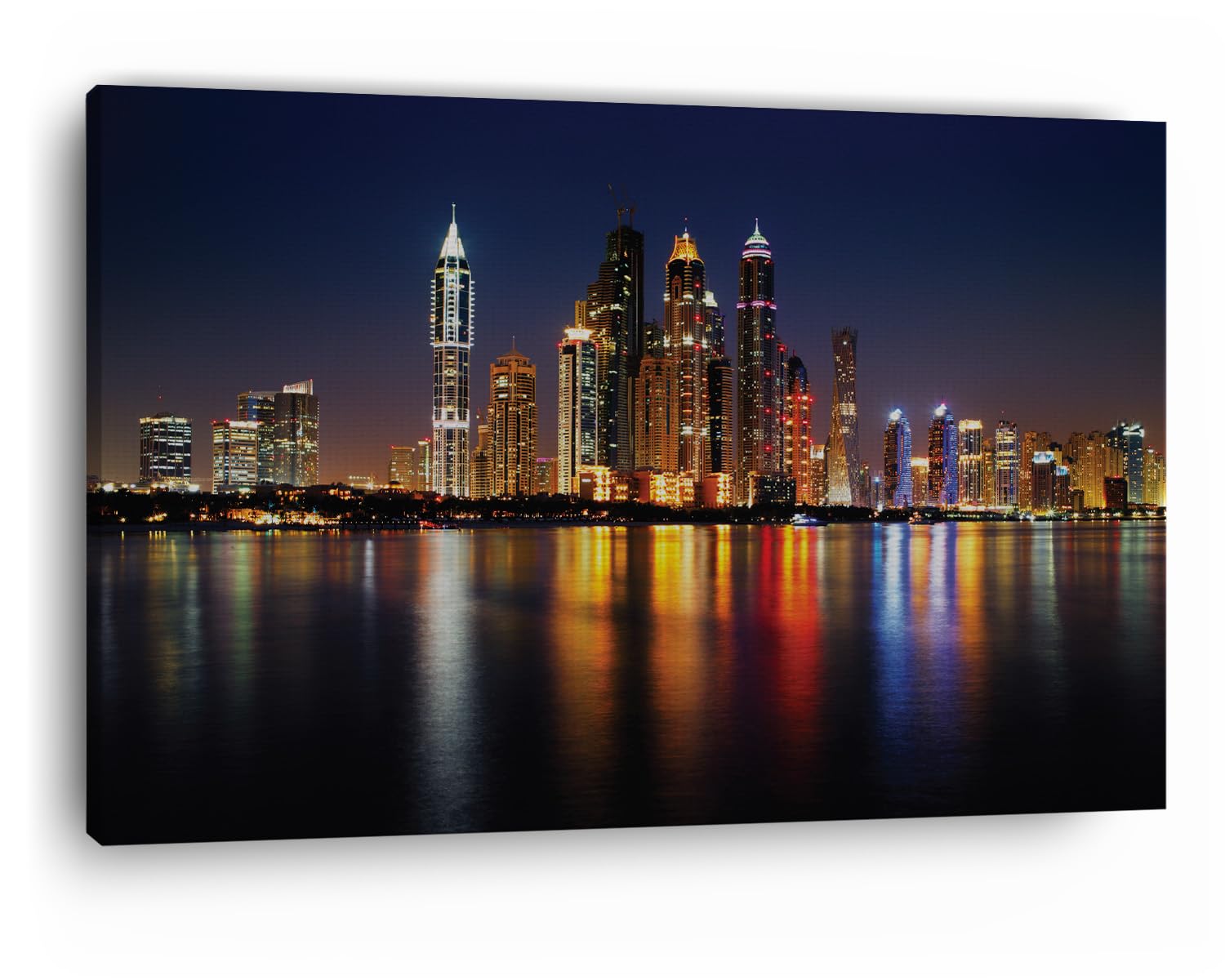 TRUECANVAS Dubai Marina Skyline At Night, Wooden Framed Canvas Paintings for Home Decor | Bedroom, Living Room,Wall Decoration | Wall Art Painting, CT0123, Size 16 x 24 in
