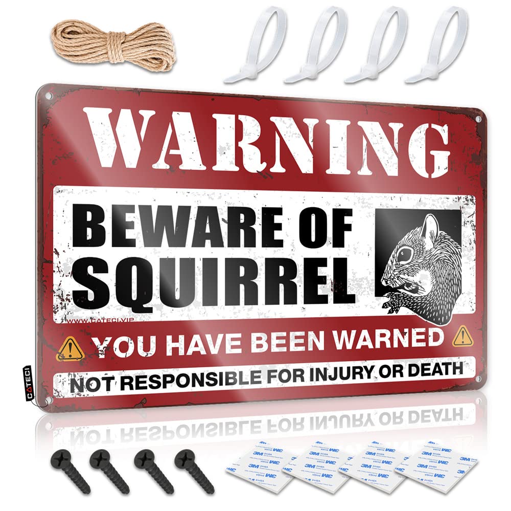 IBWNBBUSN Man Cave Signs For Men Beware Of Squirrel Sign Funny Signs Billiard Funny Metal Poster(30X40CM)