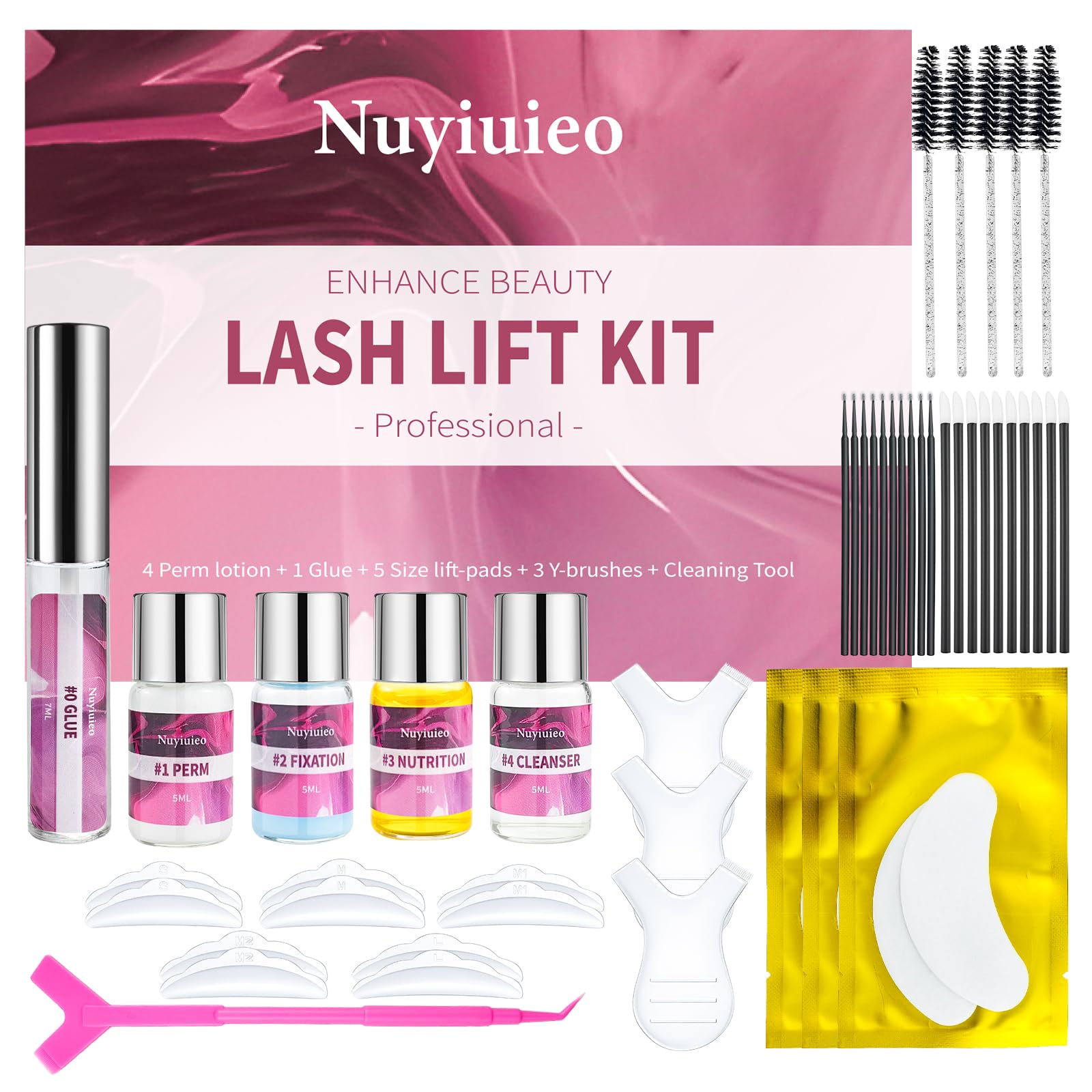 Nuyiuieo Lash Lift Kit, Eyelash Perm for Professional, Salon, Lash Lifting Easy to Use at Home, Long Lasts 6-8 Weeks, 10 Applications Complete Accessory, Instructions Included