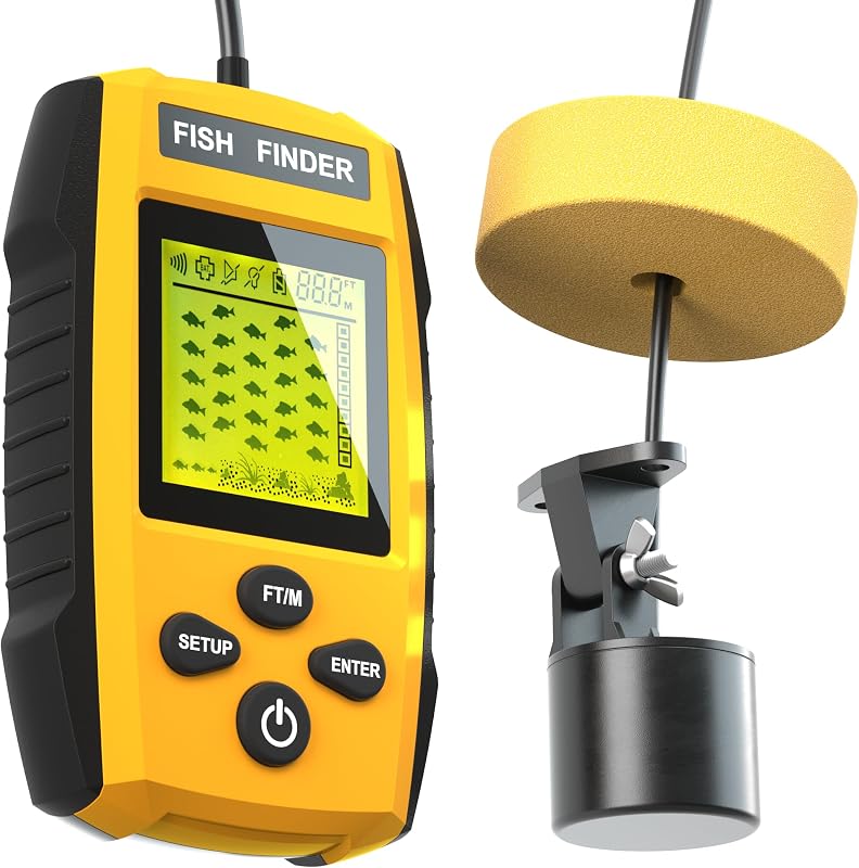 Buscador de peces con alarma de sonar portátil con transductor de sonar y pantalla LCD, para pesca en kayak, barco, pesca en hielo