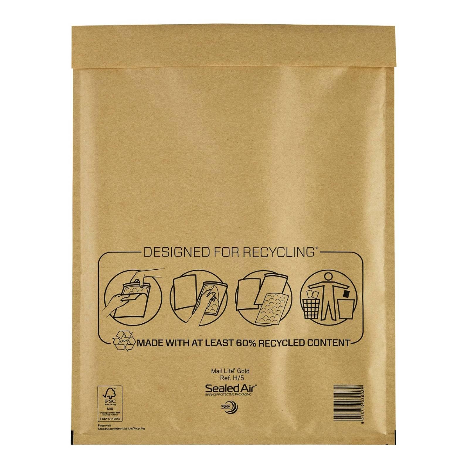 50 Large H/5 Size Mail Lite Gold Padded Envelopes Mailers - Peel