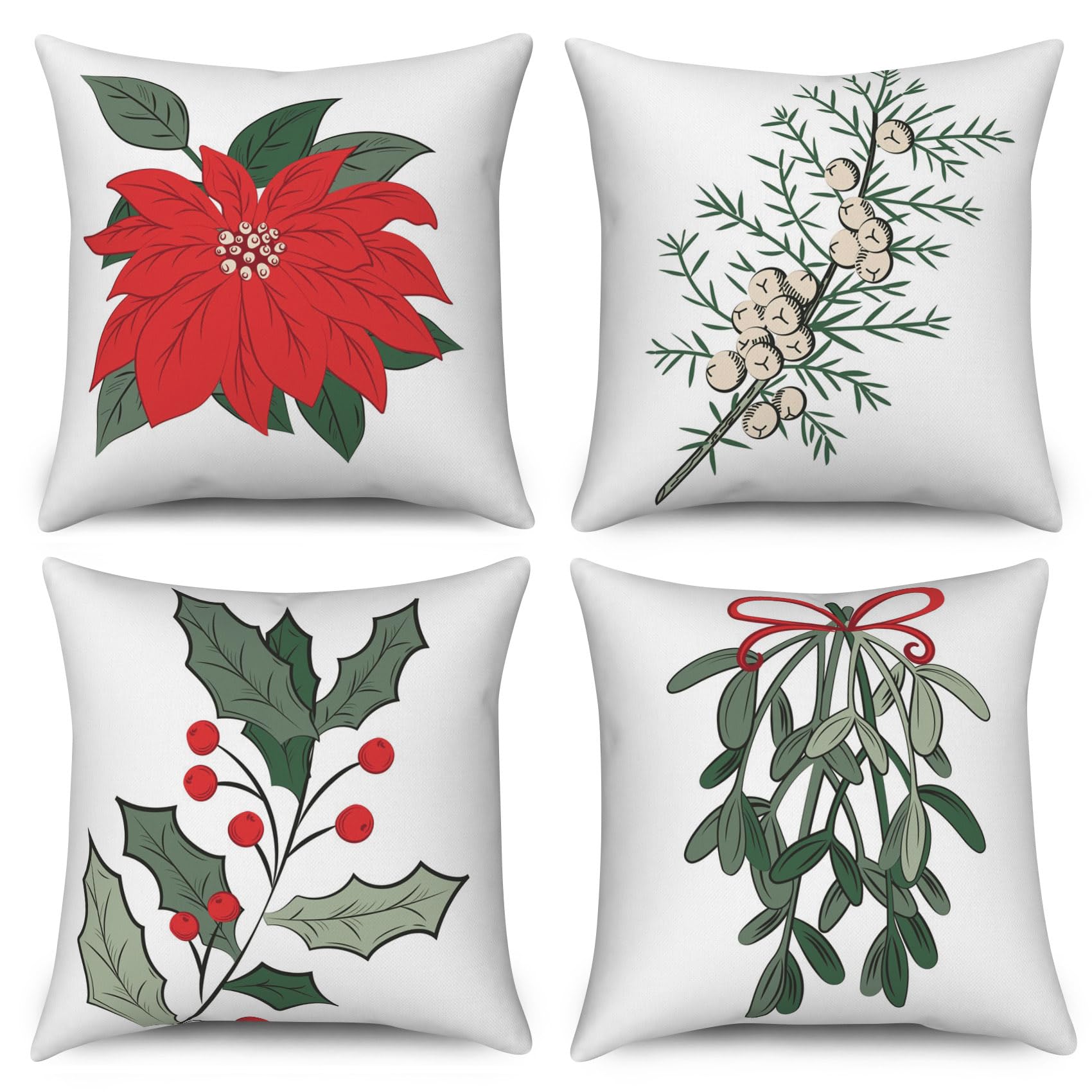 ASDCXZ 50x50 cm Red & Green Flower 4pcs Set, Hand Painted Sofa Deco Pillow Washable Polyester Flax Textile Outdoor Pillow Cover โ image 1