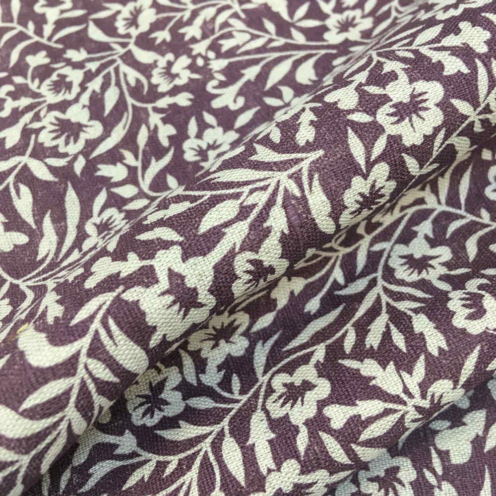 Kt KILOtela - Printed Quilting Fabric - Linen, Cotton - Size: 100 cm Length x 145 cm Width | Flowers - Beige, Purple