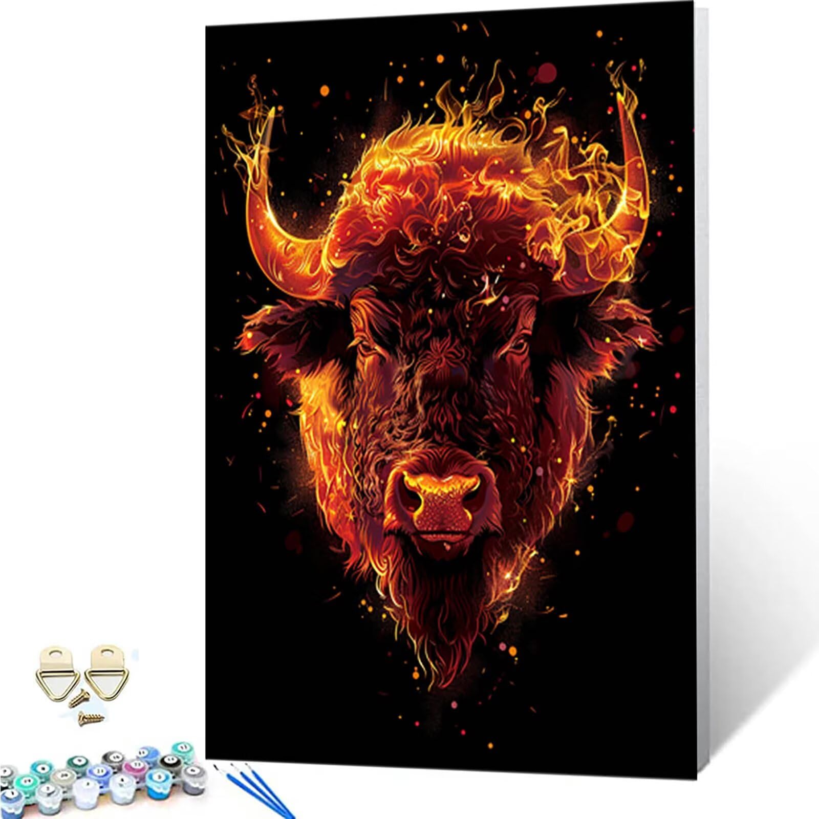 Peinture Numero Bœuf Paint by Numbers Animal Peinture par Numero Adulte Facile Sur Toile avec 3 Pinceaux et Acryliques Loisirs Painting by Numbers pour Decoration Maison, Cadeau 100cm x 135cm -252gMQ