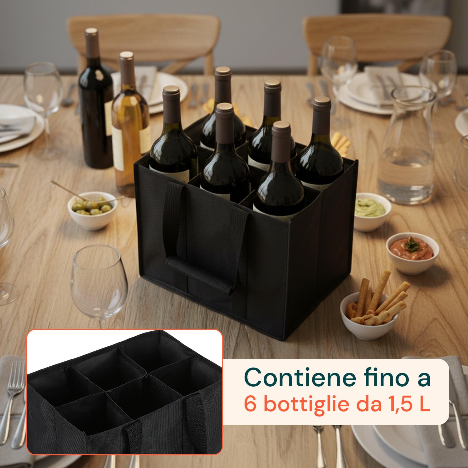 Avilia Porta Bottiglie Set 3 Borse – Portabottiglie Acqua Vino Birra 6 Bottiglie 1,5L, Borsa Porta Bottiglie Impermeabile Oxford, Struttura Rigida Antiurto, Riutilizzabile Ecologica, Picnic Spesa