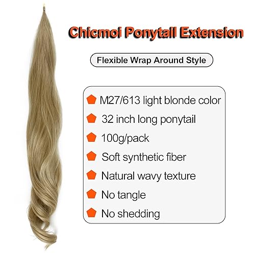 Miniatura 2 de Extensión de cola de caballo Extainson flexible de 32 pulgadas, extensiones de cola de caballo largas, rizadas, onduladas, extensiones sintéticas