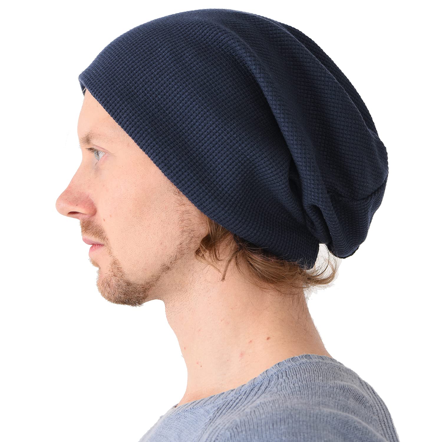 Charm Women's Navy Slouch Beanie Hat For Mens And - Baggy Slouchy Cotton Chemo Hat Japanese Korean Fashion Style