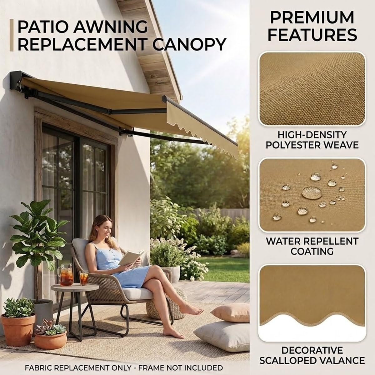 Toile de Remplacement Store Banne Imperméable pour Terrasse Auvent, Toile d'Ombrage Anti-UV, Toile de Rechange pour Store Extérieur Balcon Jardin, sans Armature
