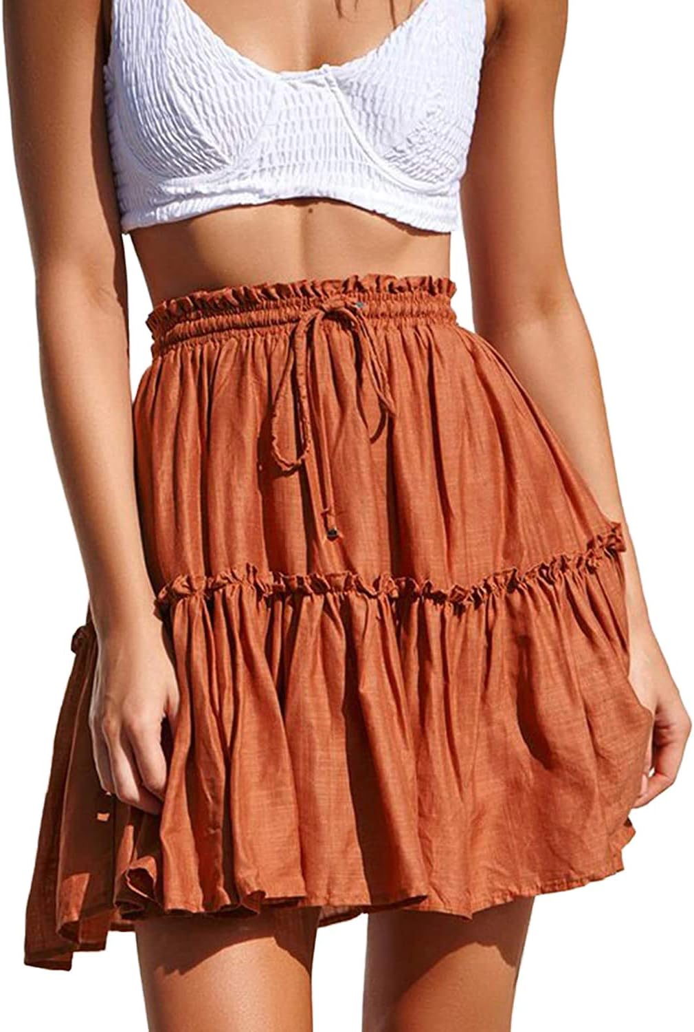 Nantersan Women's High Waist Flared Ruffle Skirt Cute Floral Swing Beach Mini Short Skirts Polka Dot Pleated Skirt