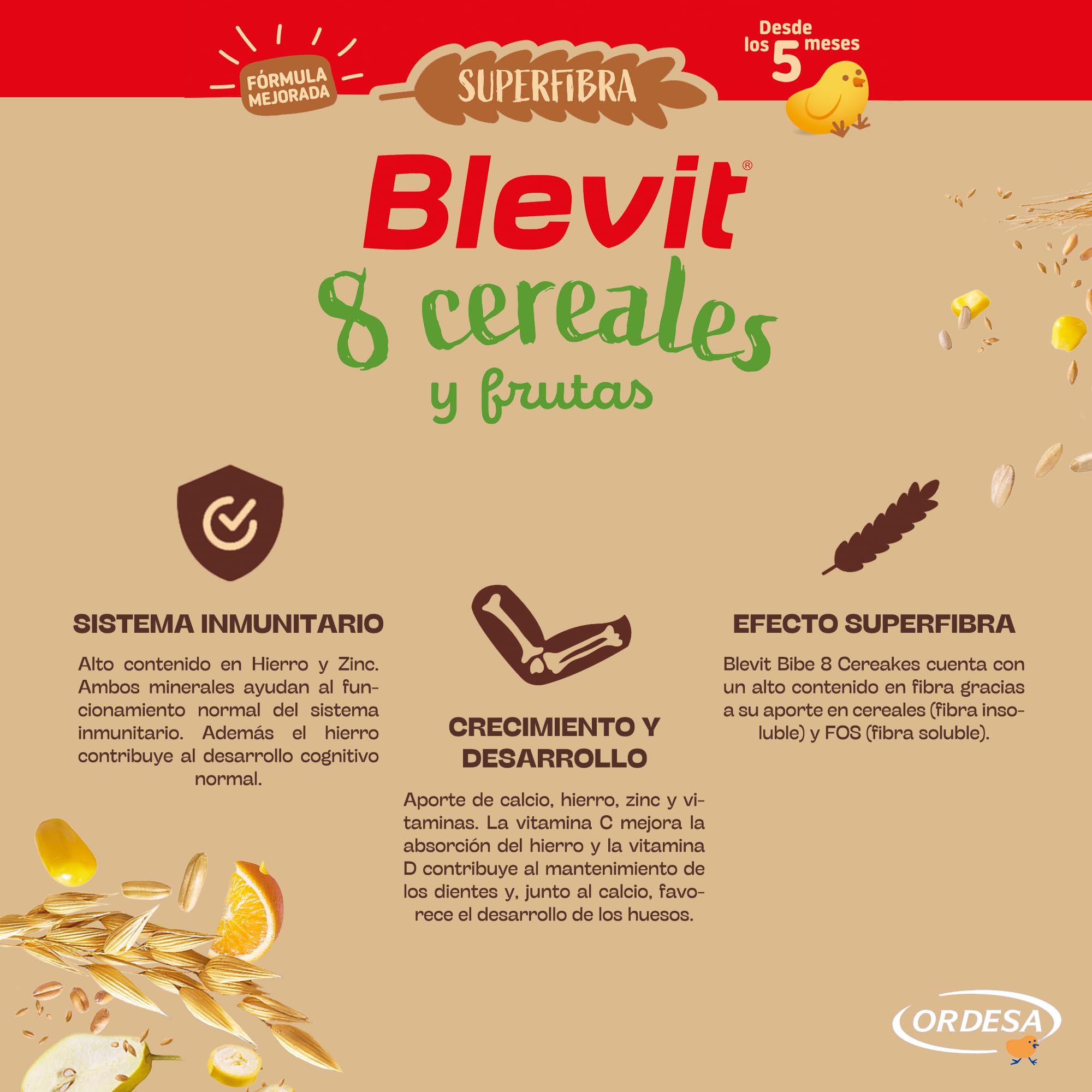Blevit Superfibra 8 Cereales y Frutas 500g Papilla para Bebé desde 5 meses