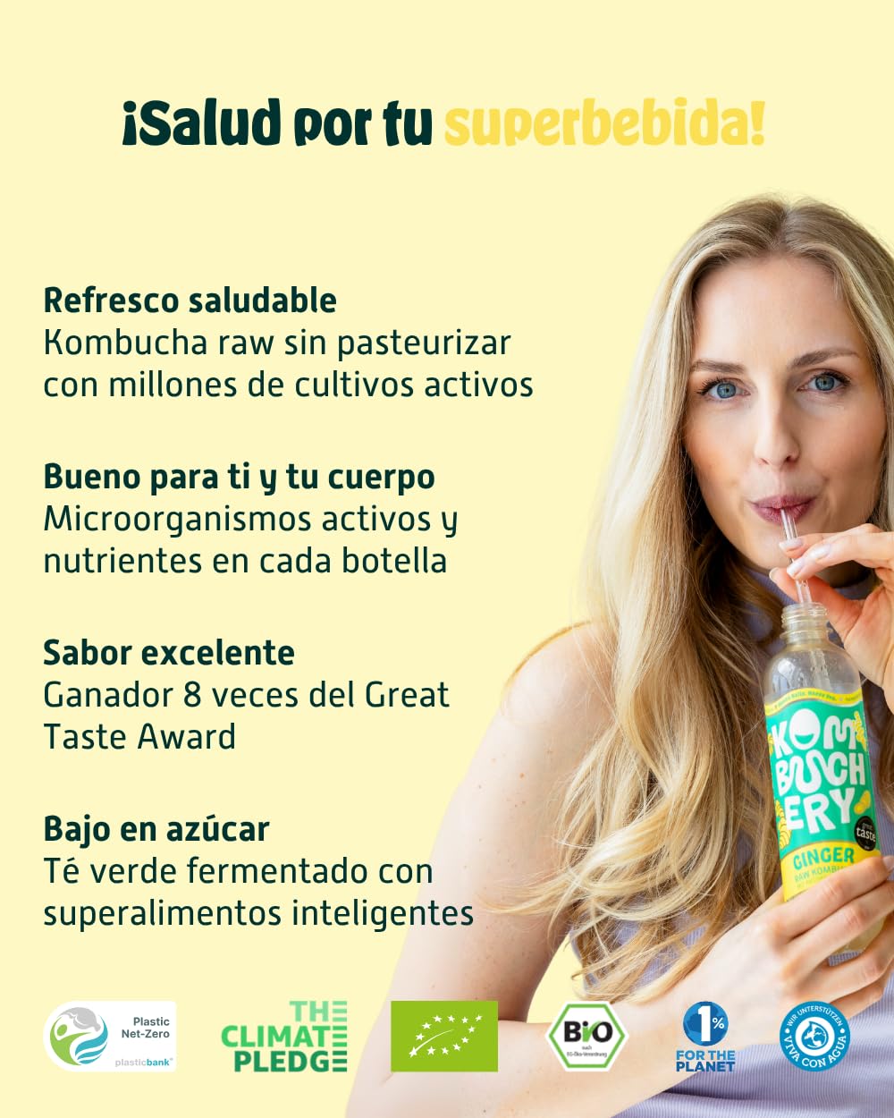 KOMBUCHERY® Kombucha de Jengibre Ecológico Crudo | 36 x 400 ml | Té fermentado con cultivos vivos | Bajo en azúcar y calorías | Sin pasteurizar, probiótico