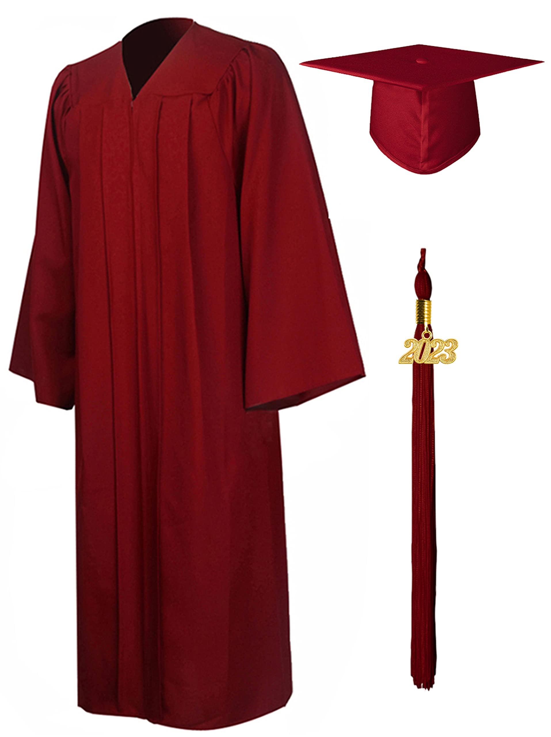 GraduationMall Matte Graduation Gown Cap Tassel Set 2023 for High School and Bachelor Maroon 60(6'3"-6'5")