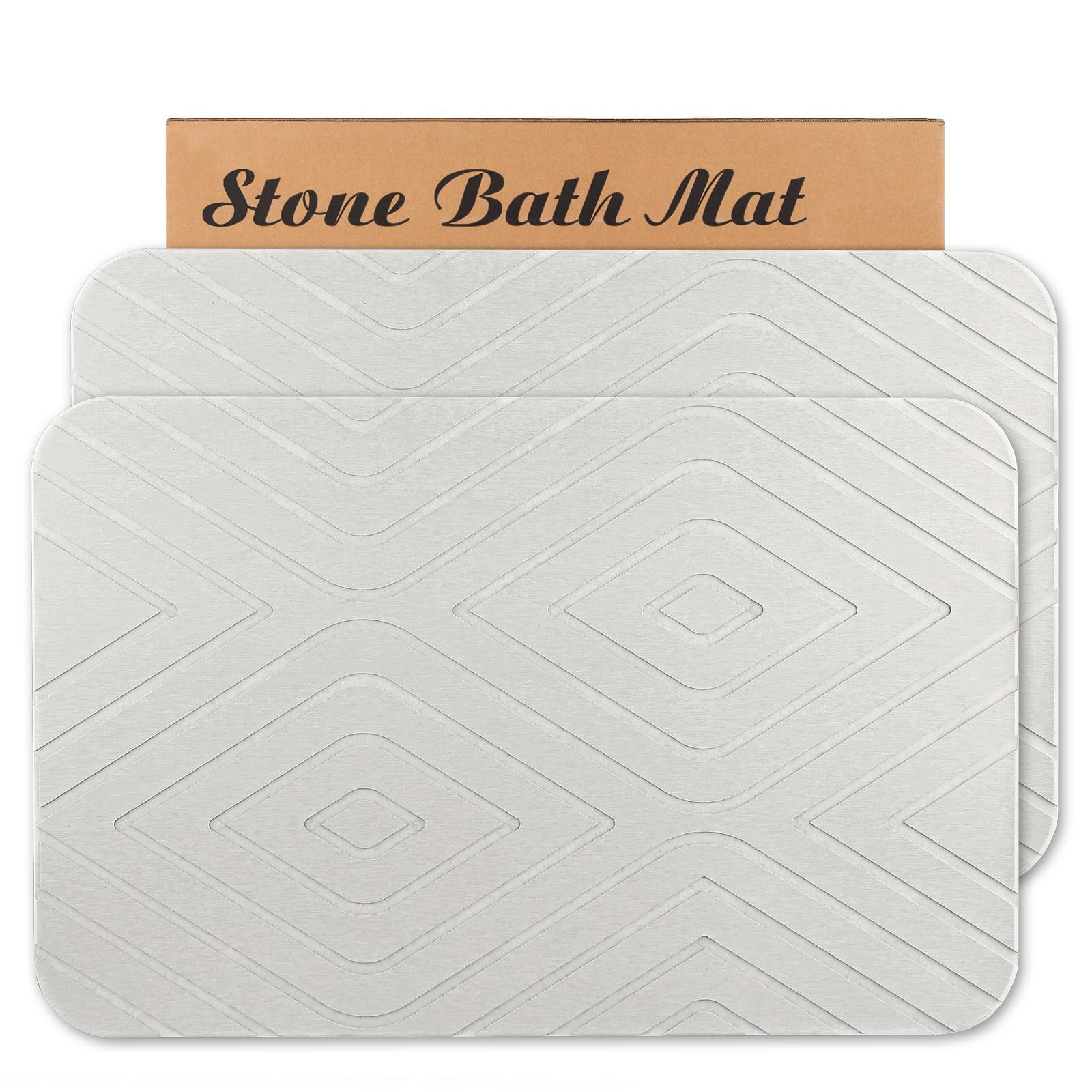 HUMIGA Stone Bath Mat, 2 Pack Diatomaceous Earth Shower Mat, Non-Slip Super Absorbent Quick Drying Bathroom Floor Mat (Off-White,60x39CM)