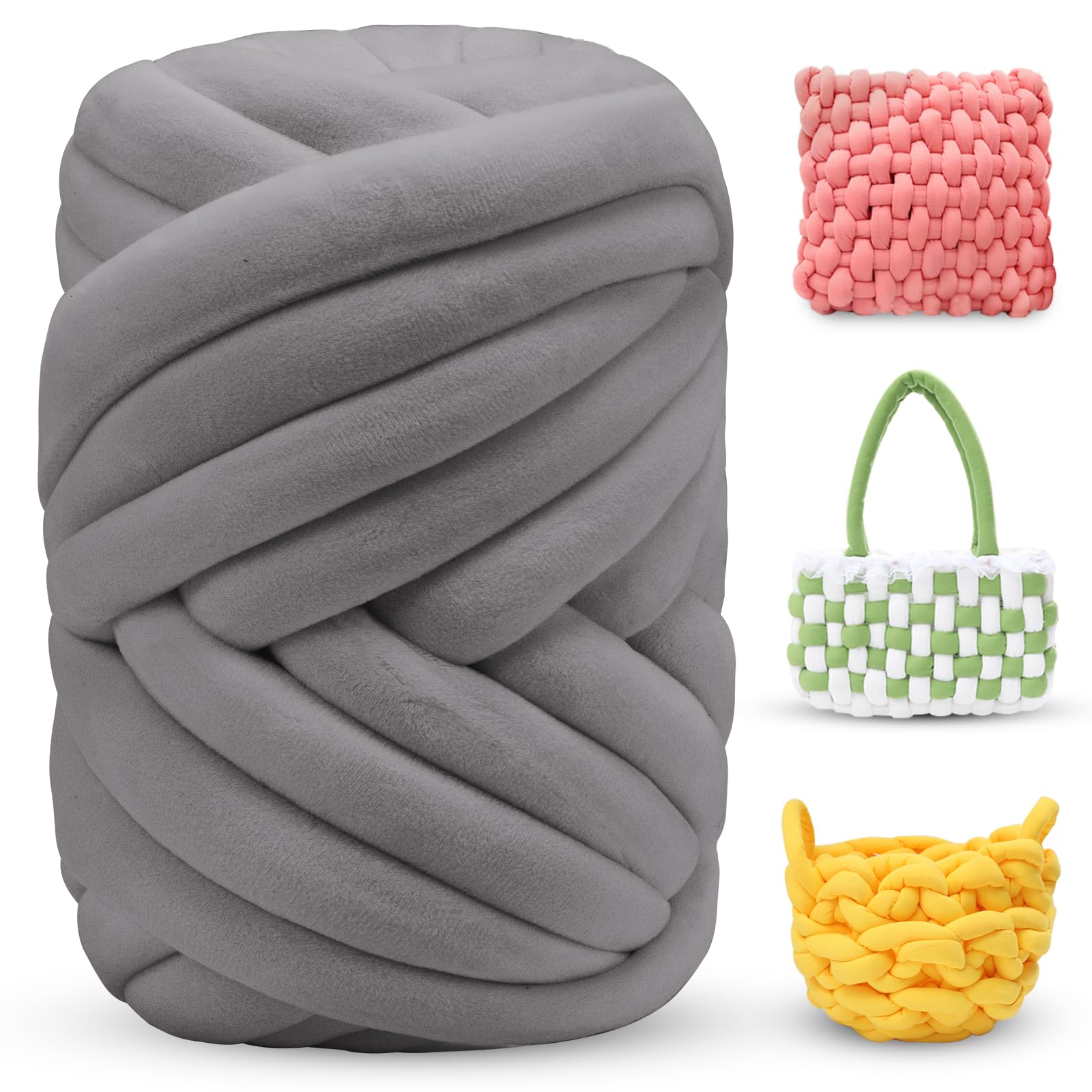 LEREATI Thick Chunky Yarn for Arm Knitting Jumbo Tube Soft Chunky Knit Blanket Velvet Yarn for Crocheting Handbags Hand Knitting Pet Bed Rugs Pillows Crafts (500g