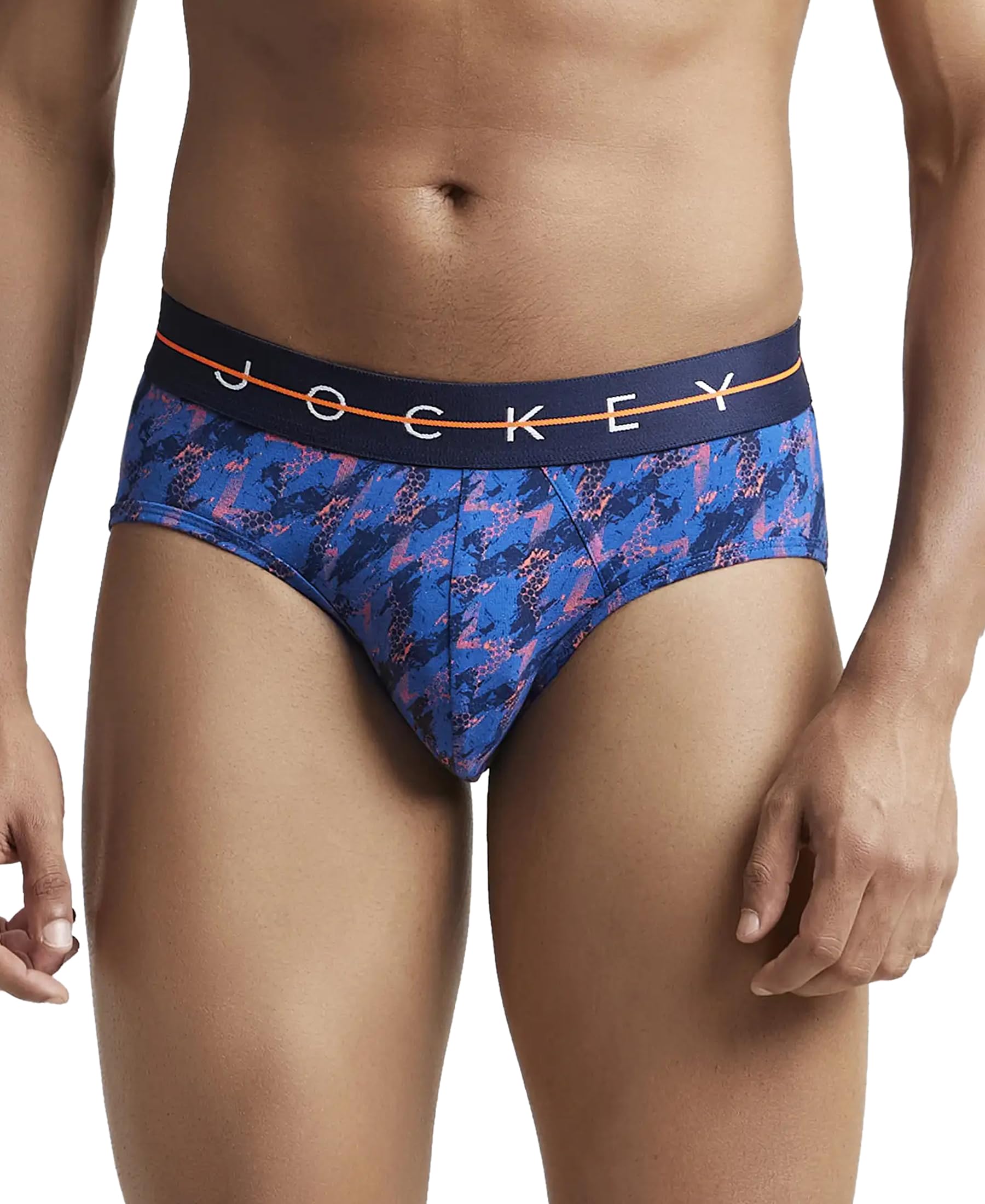Jockey Men's Super Combed Cotton Elastane Stretch Printed Brief with Ultrasoft Waistband_NY01_Navy_L