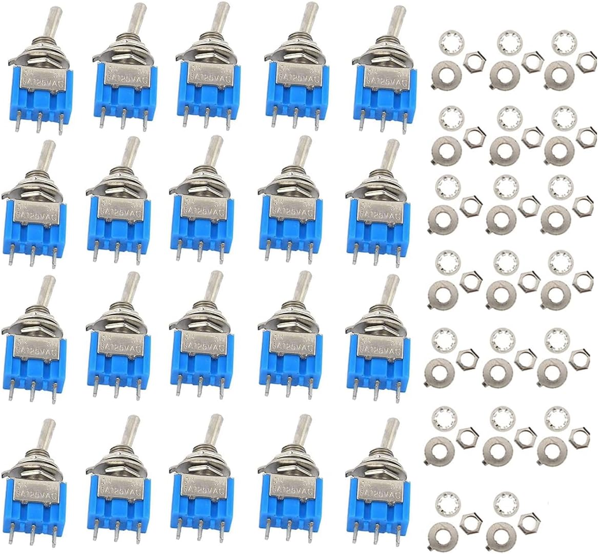 20PCS Mini Single Toggle Switch MTS-102 SPDT AC 125V 6A / 250V 3A ON-ON 3 Pins 2 Position MTS102 for Electronic Products