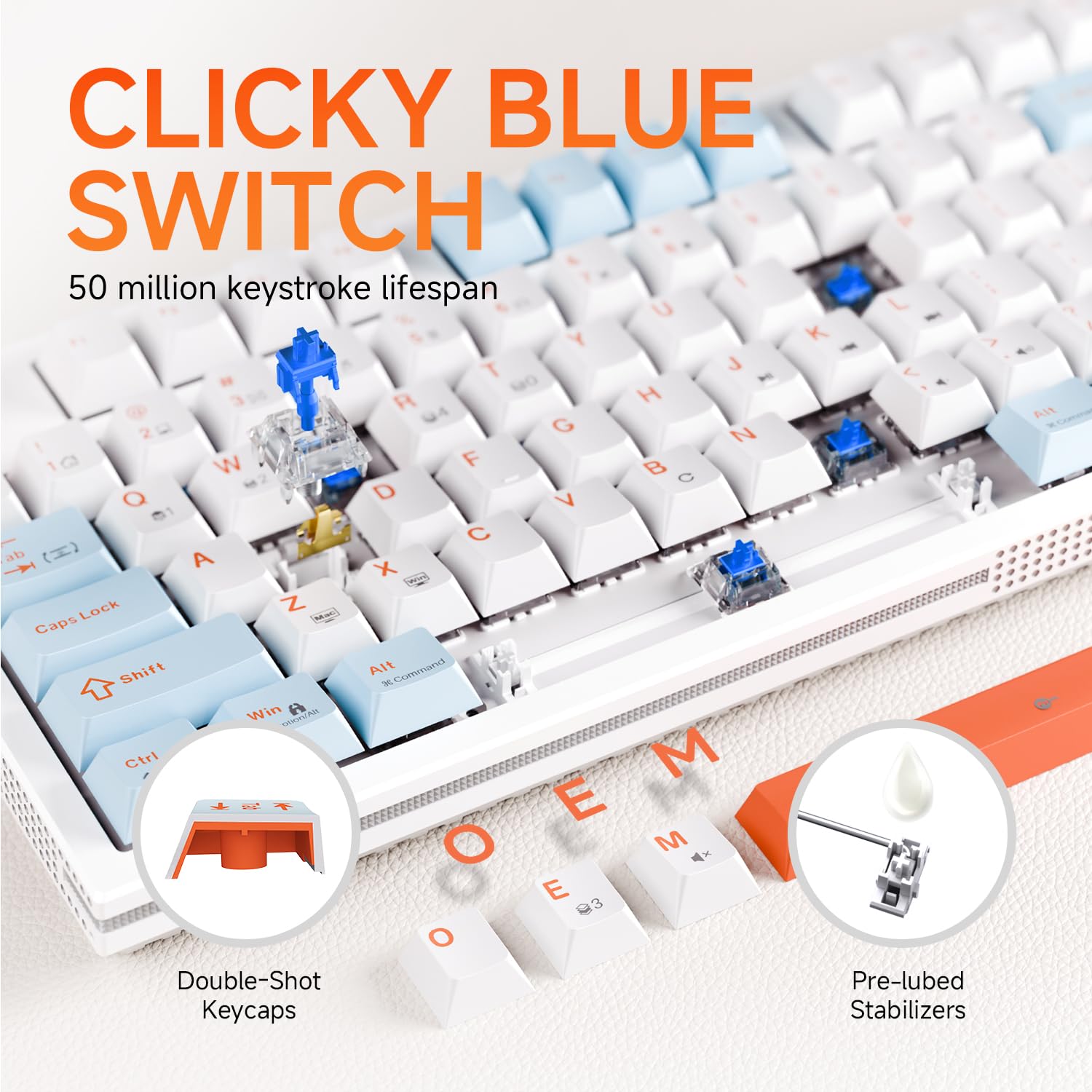 KEMOVE K87SE TKL Tastiera Meccanica da Gaming, Interruttori Blu, Retroilluminata LED, Layout QWERTY US, Tastiera 75% con Filo, NKRO, Cavo USB-C Staccabile, Compatibile con Windows e MacOS
