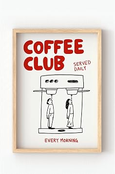 Ahşap Çerçeveli Coffee Club Poster – Kahve Temalı Tablo Ev Dekoru Çok Renkli 30 x 40
