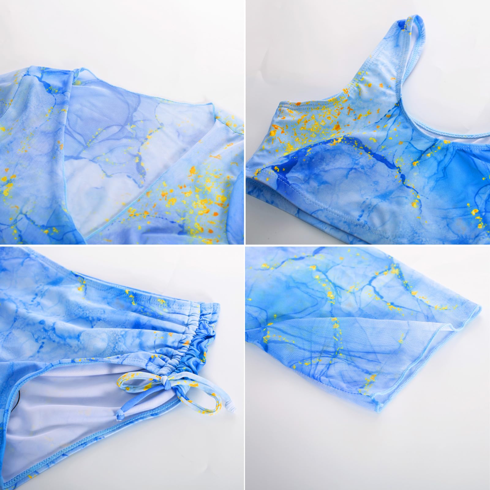 GRACE KARIN Mädchen Badeanzug Vierteiliges Set Bikini Set zum Binden Vorne Tankini Badeanzug Schwimmanzug