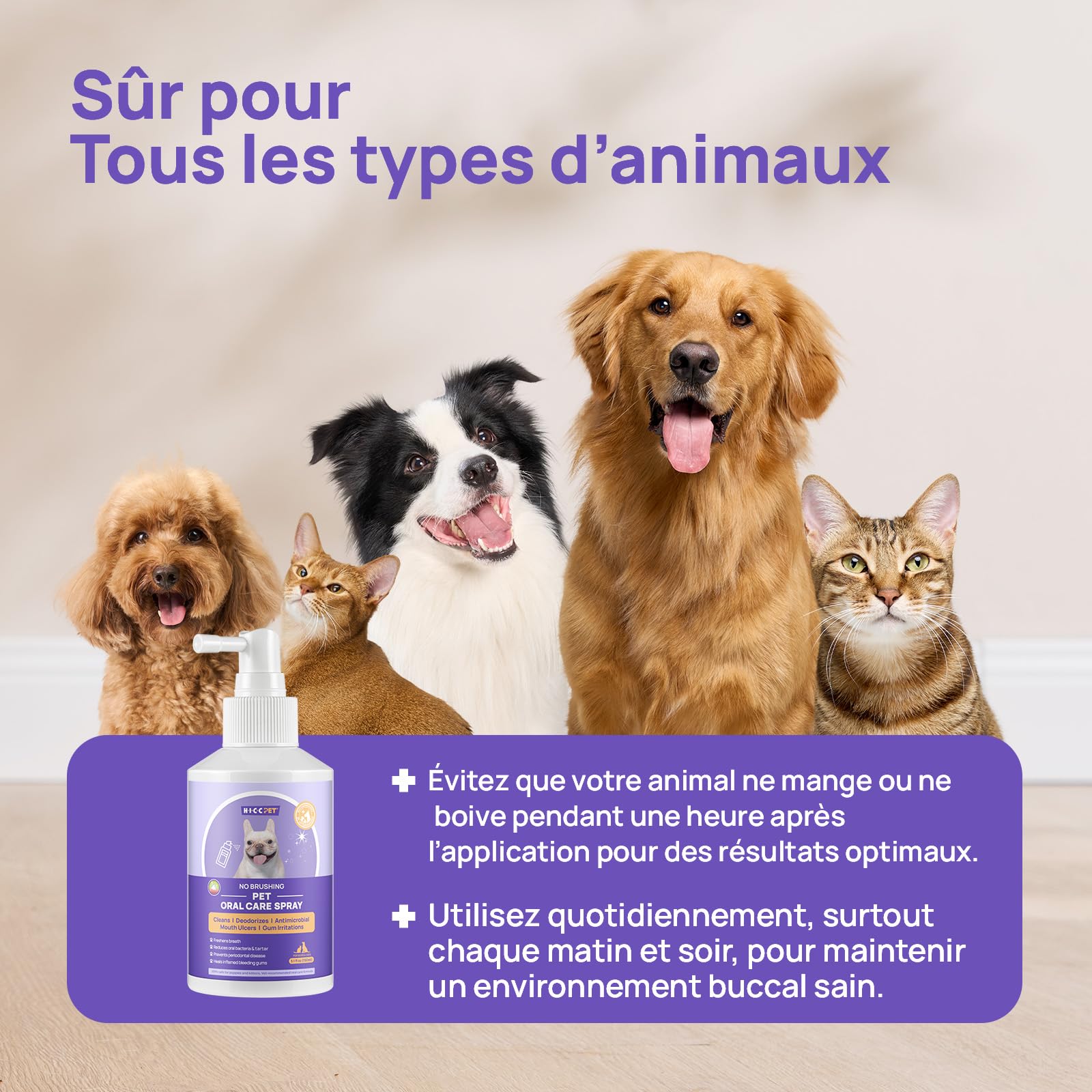 HICC PET Spray buccal pour Chiens & Chats, après Le Repas Contre la Mauvaise haleine, sans brossage, Soin Quotidien, 150 ML