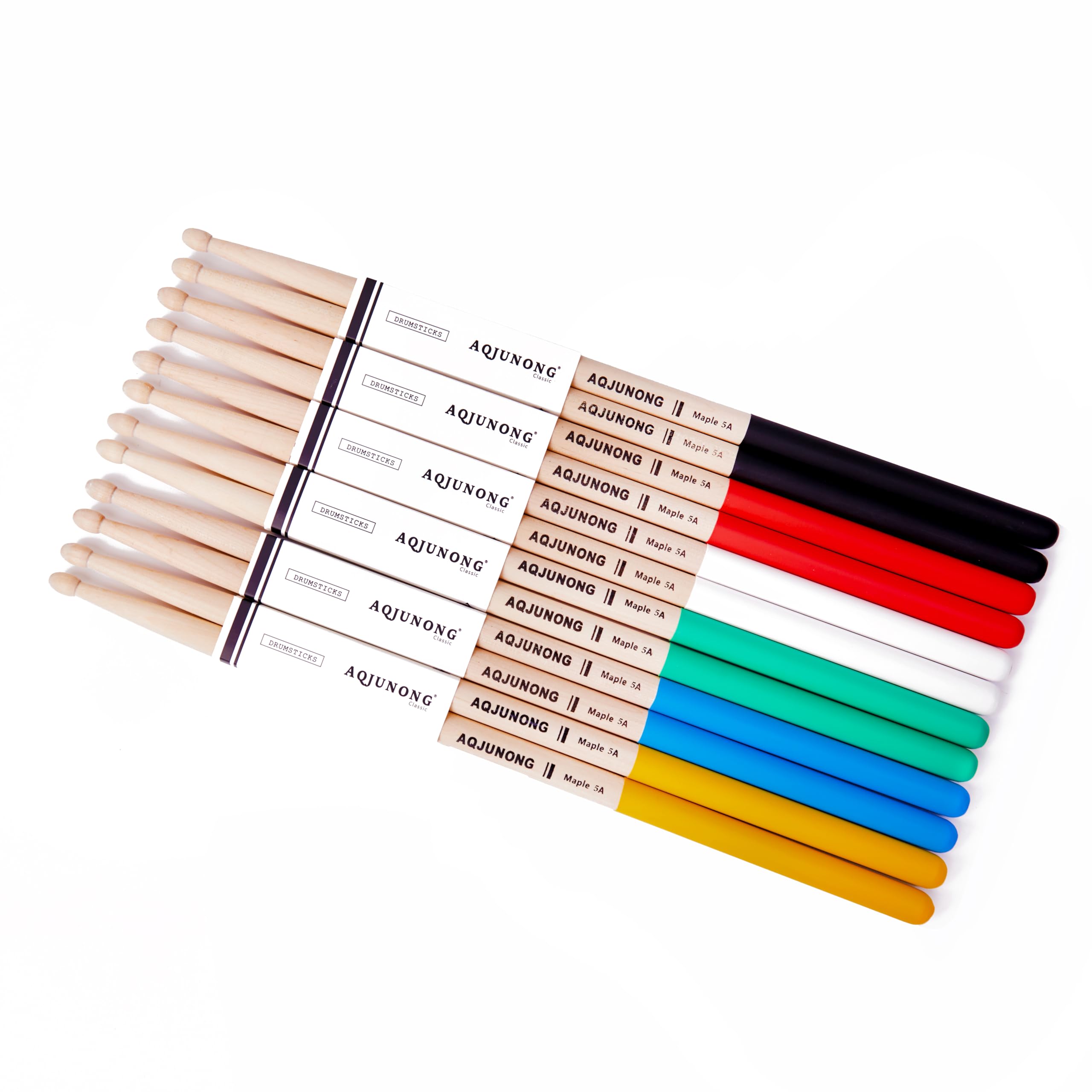 AQJUNONG Drum sticks, Classic 5A Maple Wood Tip 6 Pair No-slip Drumsticks for Acoustic Drum and Electronic Set, Professional Musical Instrument Percussion Accessories